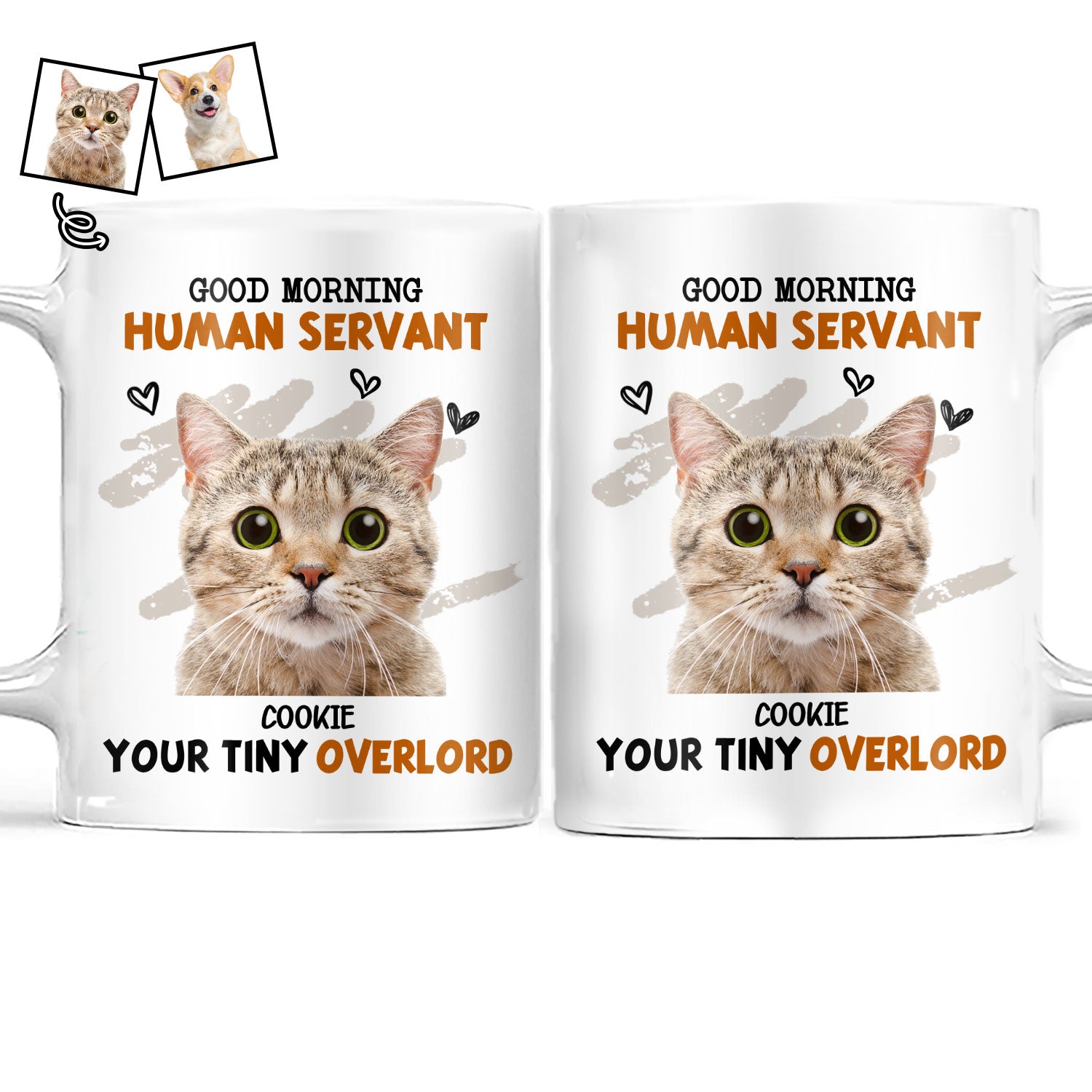 Custom Photo Cat Dog Good Morning Human Servant - Gift For Pet Lovers - Personalized White Edge-to-Edge Mug