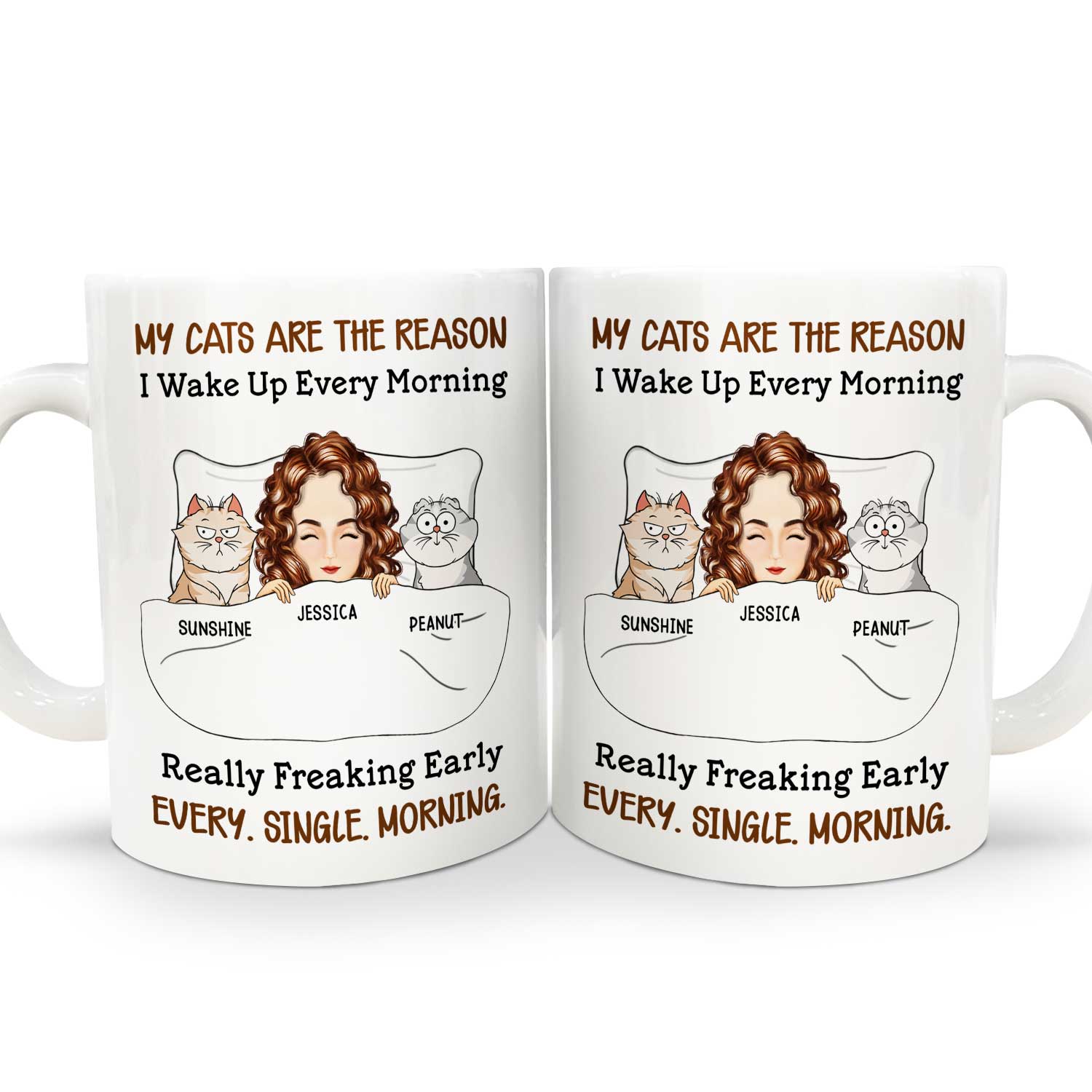 My Cats Are The Reason I Wake Up Every Morning - Gift For Cat Lovers, Cat Mom, Cat Dad - Personalized White Edge-to-Edge Mug
