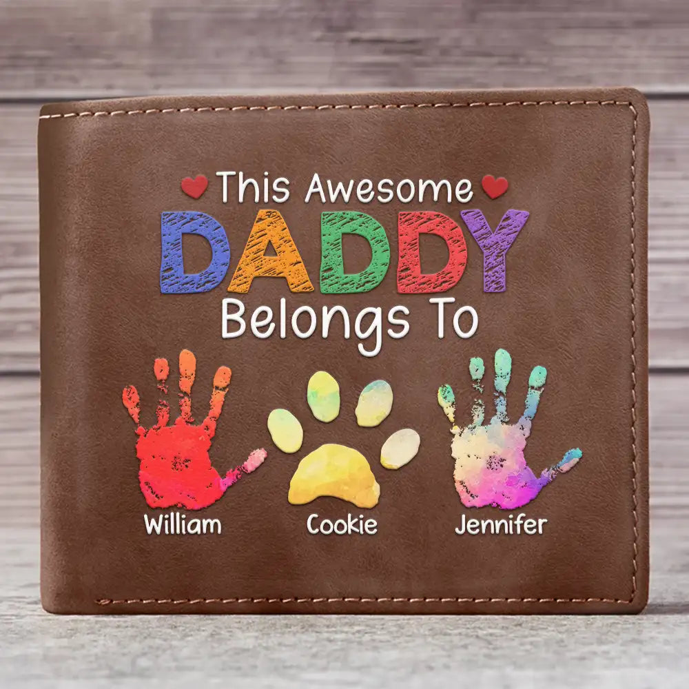 This Awesome Dad Belongs To - Personalized Bifold Wallet - Gift For Dad