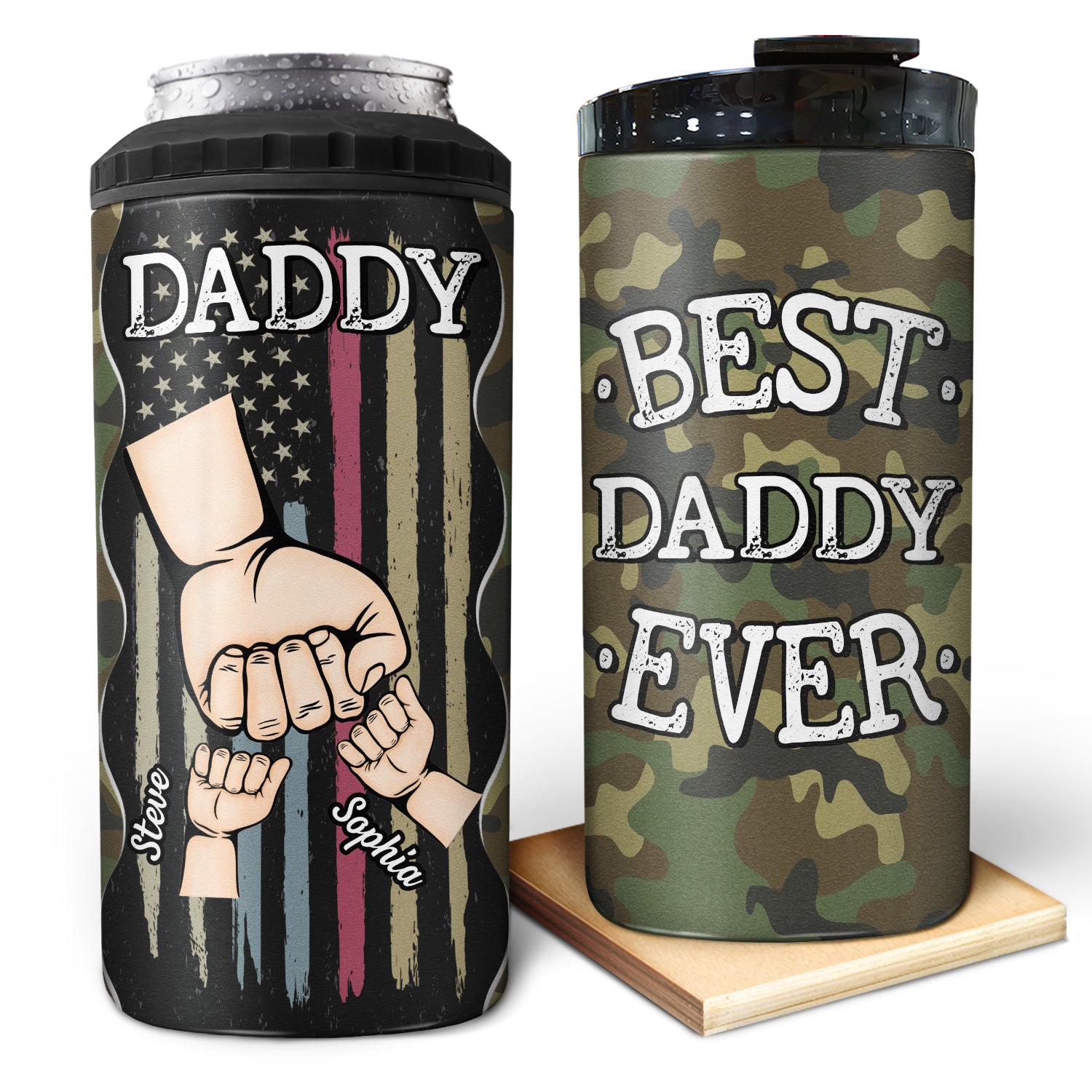 Best Daddy Ever Fist Bump - Birthday, Loving Gift For Dad, Father, Grandfather, Grandpa, Daughters, Sons, Grandkids - Personalized Custom 4 In 1 Can Cooler Tumbler
