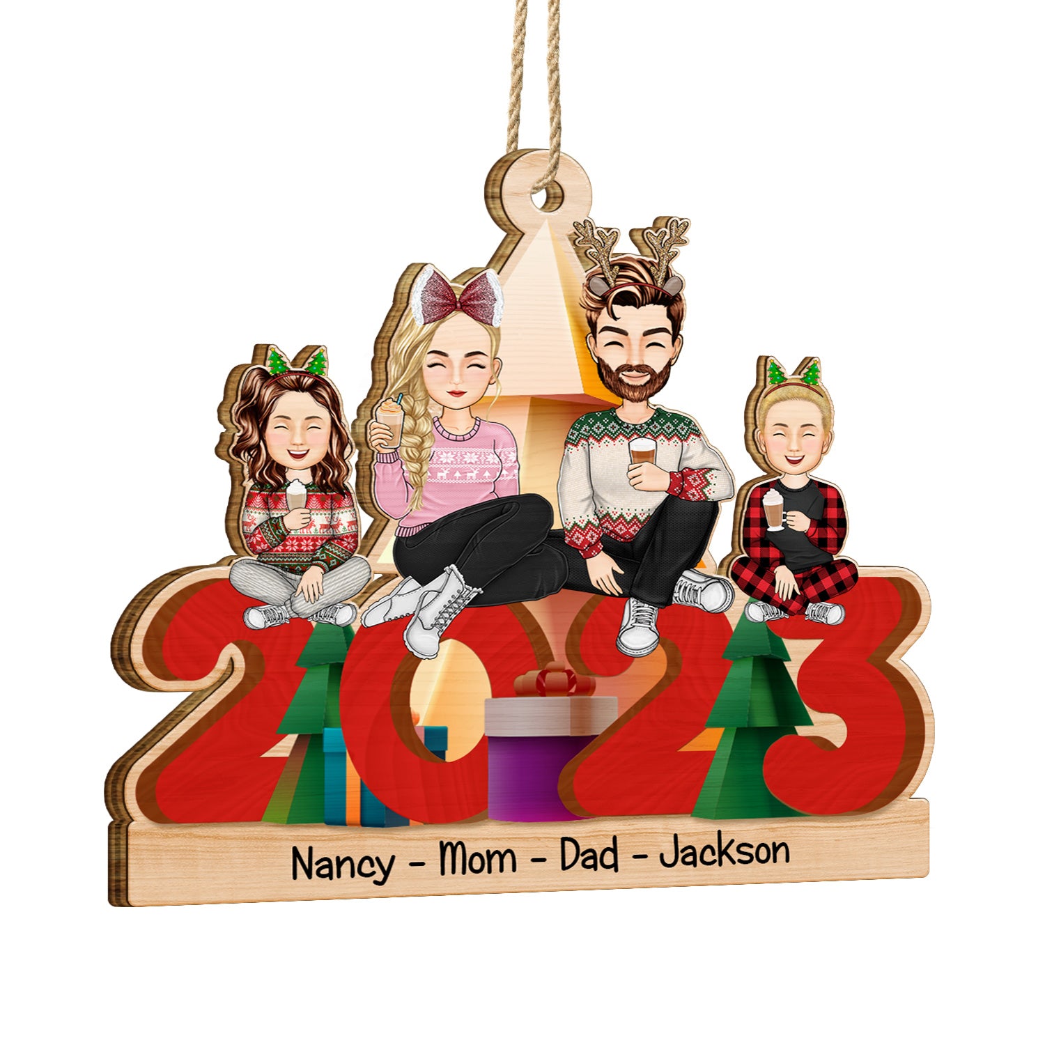 Christmas 2023 All Family - Personalized Wooden Cutout Ornament