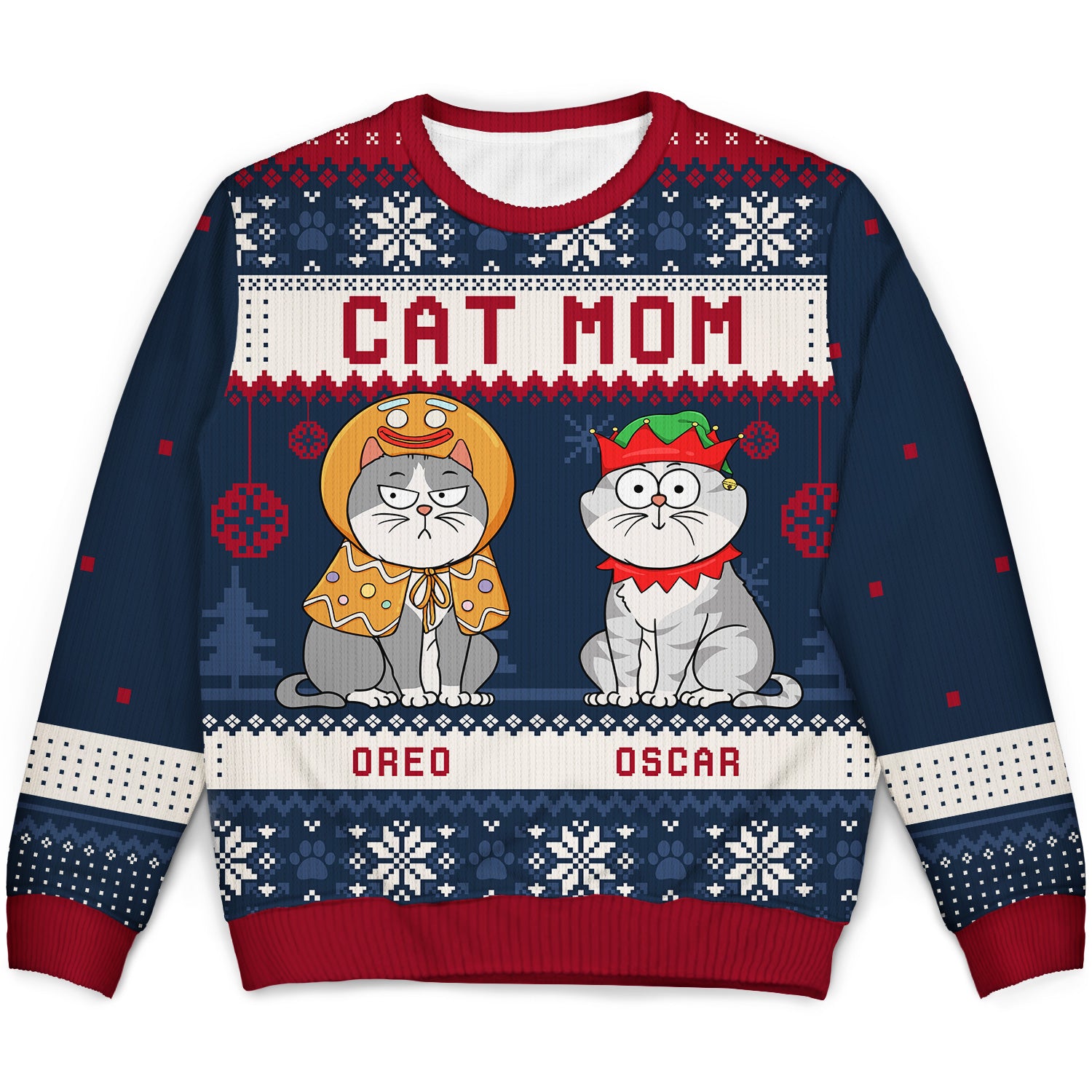 Cat Mom Cat Dad Funny Cartoon Cats - Christmas Gift For Cat Lovers - Personalized Unisex Ugly Sweater