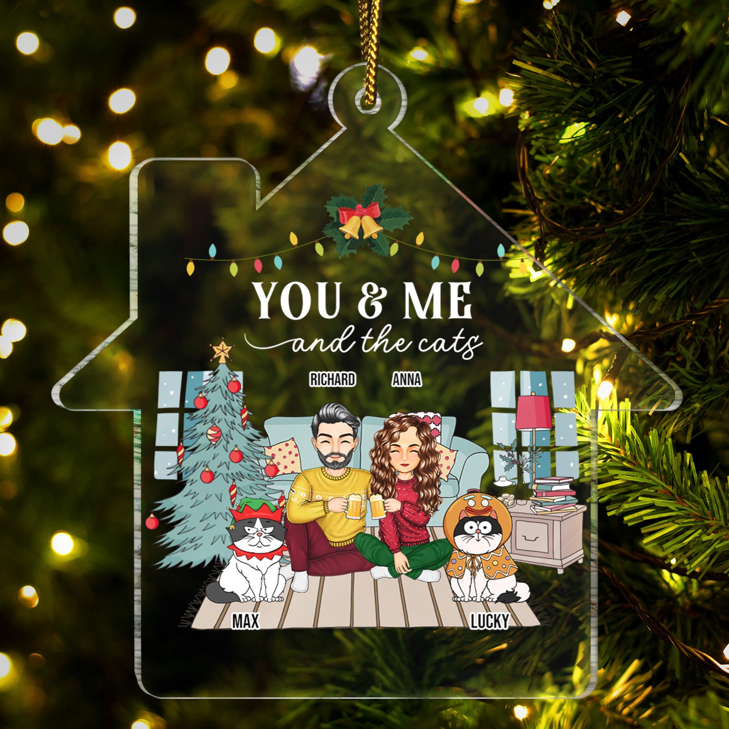Couple You & Me And The Cats - Christmas Gift For Couples, Cat Lovers, Husband, Wife - Personalized Custom Shaped Acrylic Ornament