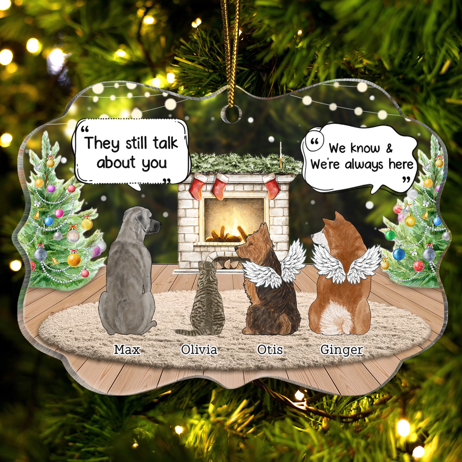 They Still Talk About You Cozy House - Memorial Christmas Gift For Pet Lovers - Personalized Medallion Acrylic Ornament
