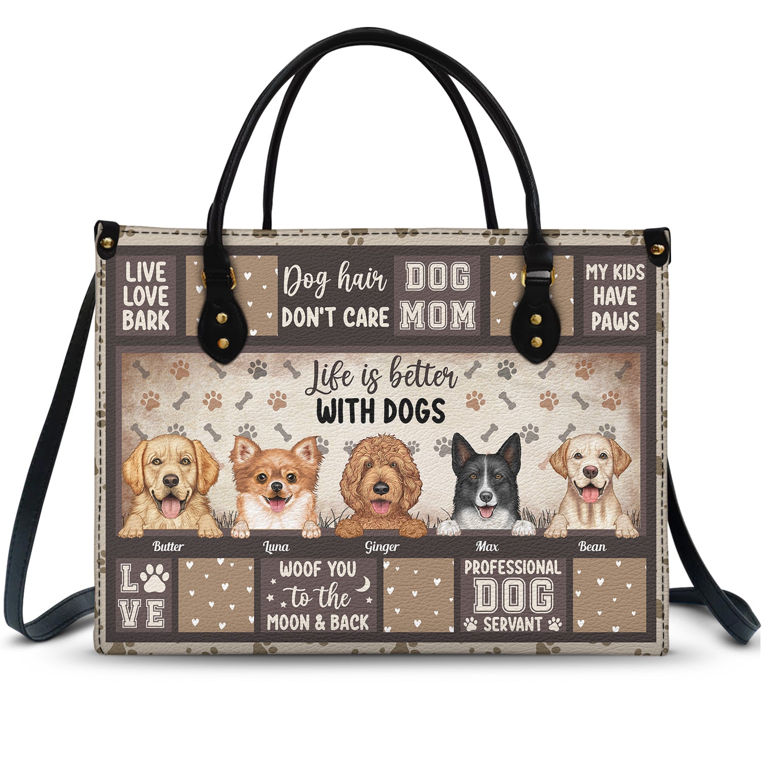 Life Is Better With Dogs - Gift For Dog Lovers, Dog Mom - Personalized Leather Bag