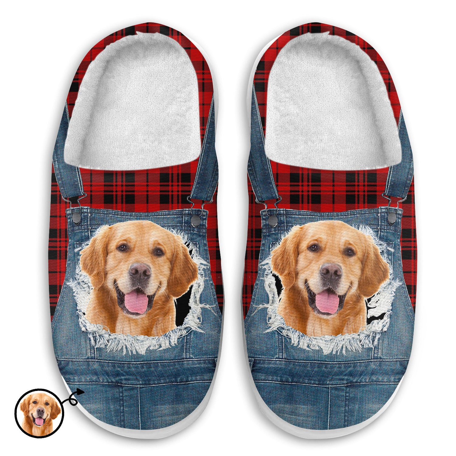 Custom Photo Overalls Pet Face - Gift For Pet Lovers, Pet Mom, Pet Dad - Personalized Fluffy Slippers