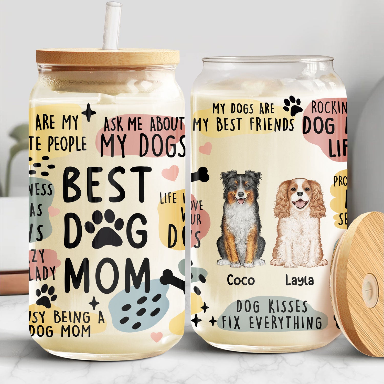 Best Dog Mom - Birthday, Loving Gift For Dog Lovers - Personalized Clear Glass Can
