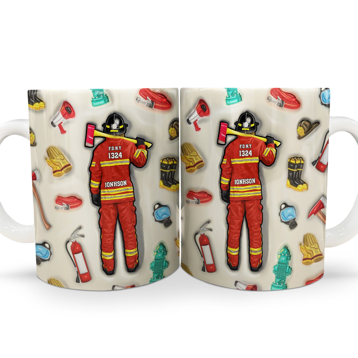 Firefighter 3D Uniform - Gift For Firefighters - 3D Inflated Effect Printed Mug, Personalized White Edge-to-Edge Mug