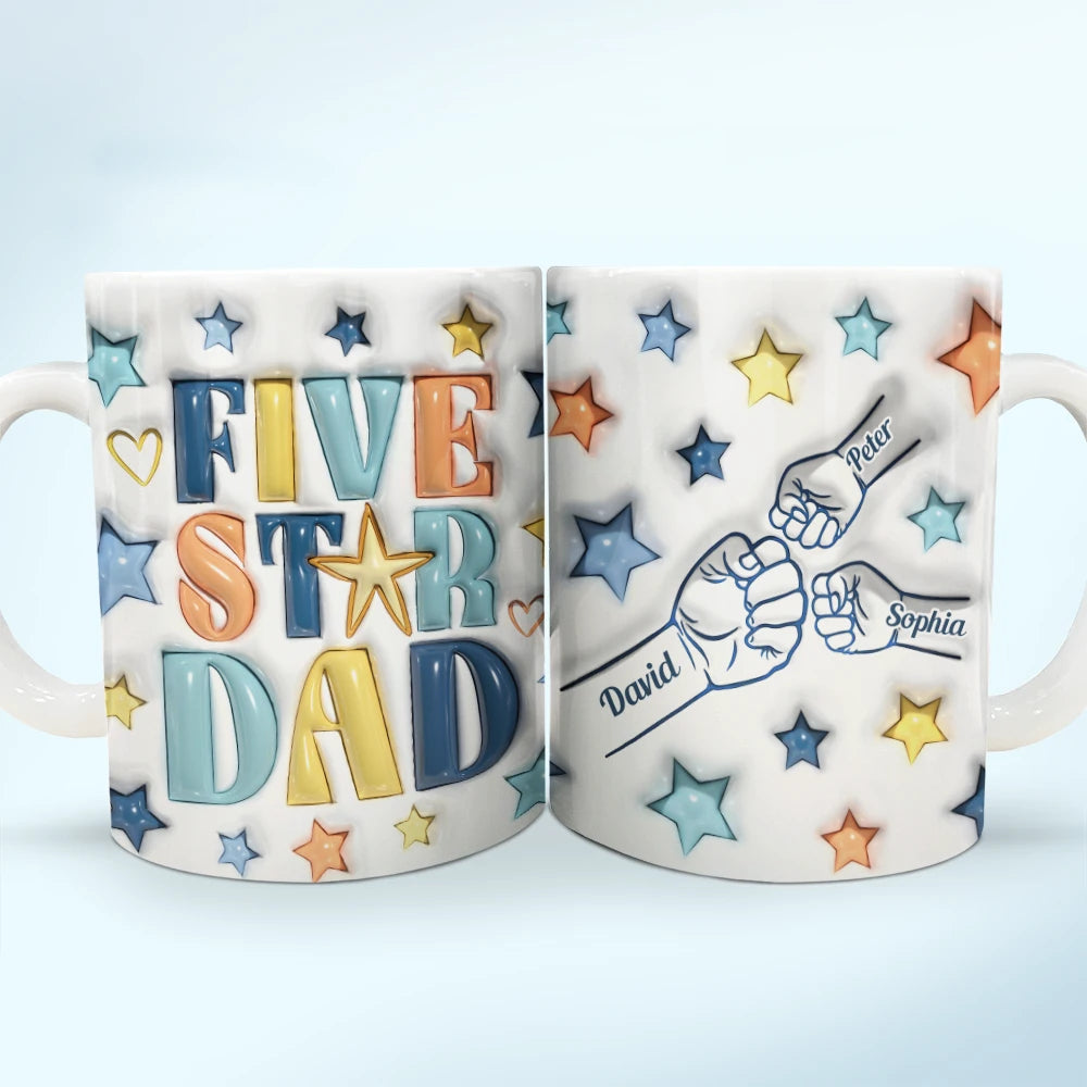 Five Star Dad - 3D Inflated Effect Printed Mug, Personalized White Edge-to-Edge Mug