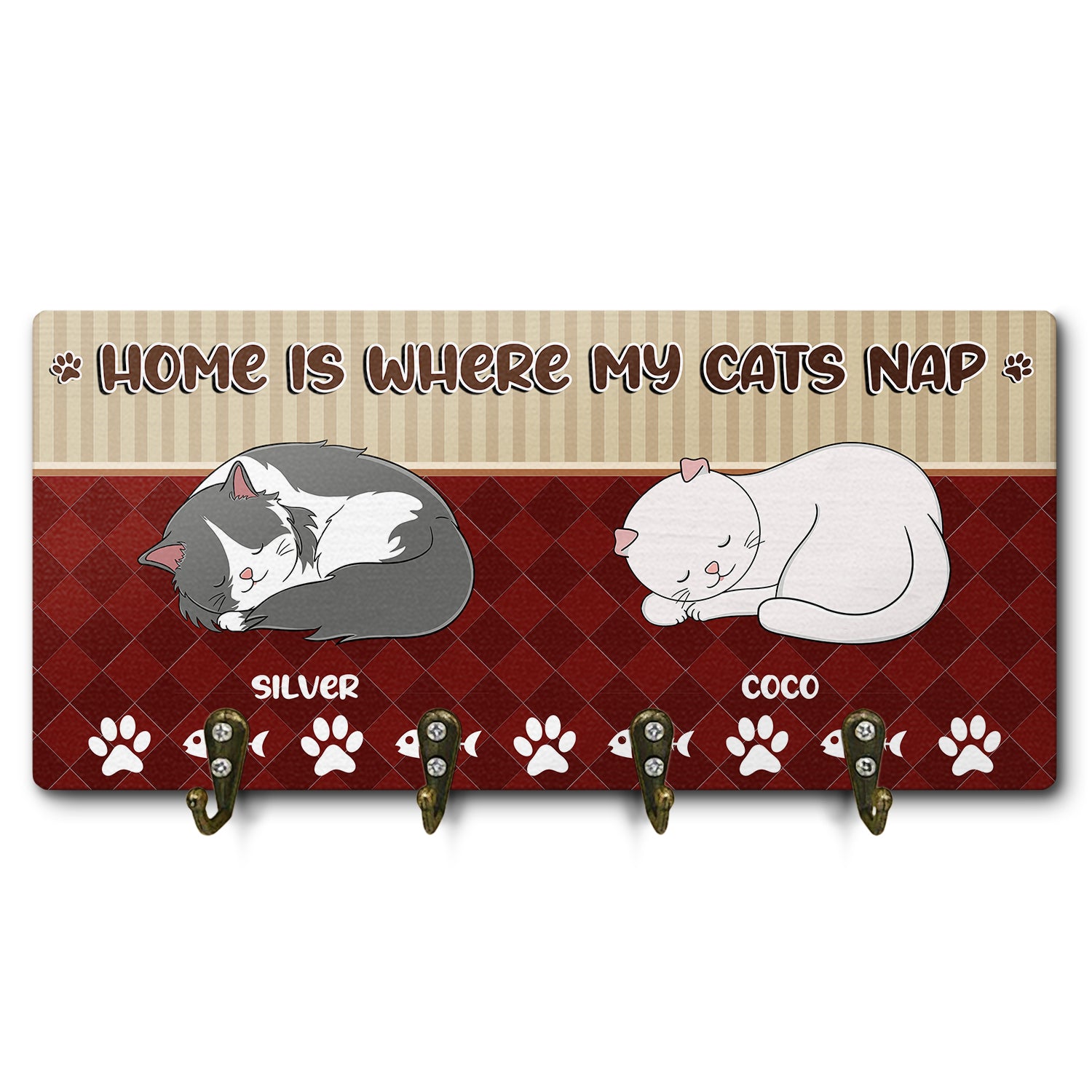 Home Is Where My Cat Naps - Gift For Cat Lovers - Personalized Custom Wood Key Holder