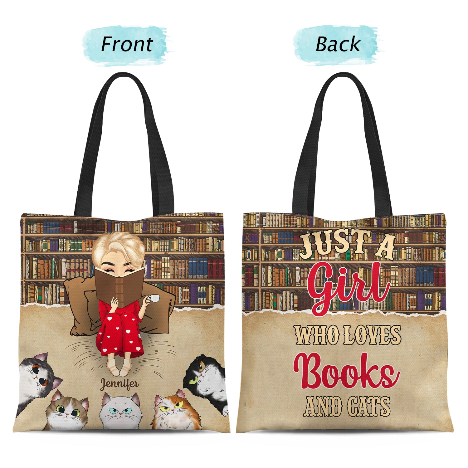Reading Just A Girl Who Loves Books And Cats - Gift For Cat Lovers - Personalized Zippered Canvas Bag