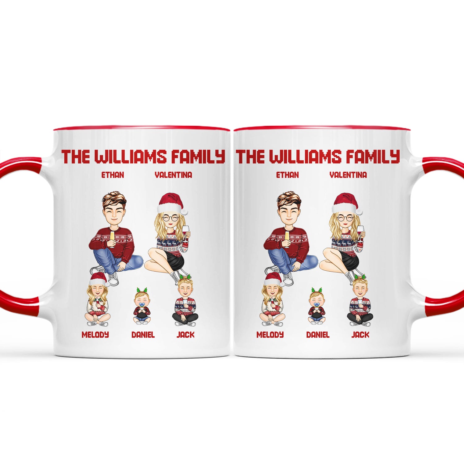 Cartoon Family Sitting - Christmas, Gift For Family - Personalized Accent Mug