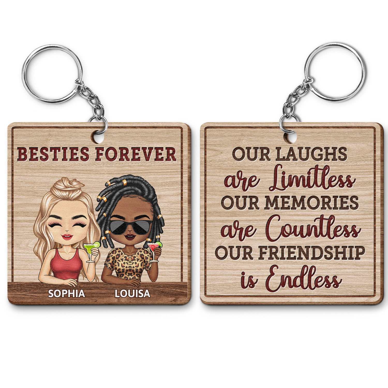 Our Laughs Are Limitless - Funny, Anniversary, Birthday Gifts For Best Friends, Besties - Personalized Custom Wooden Keychain