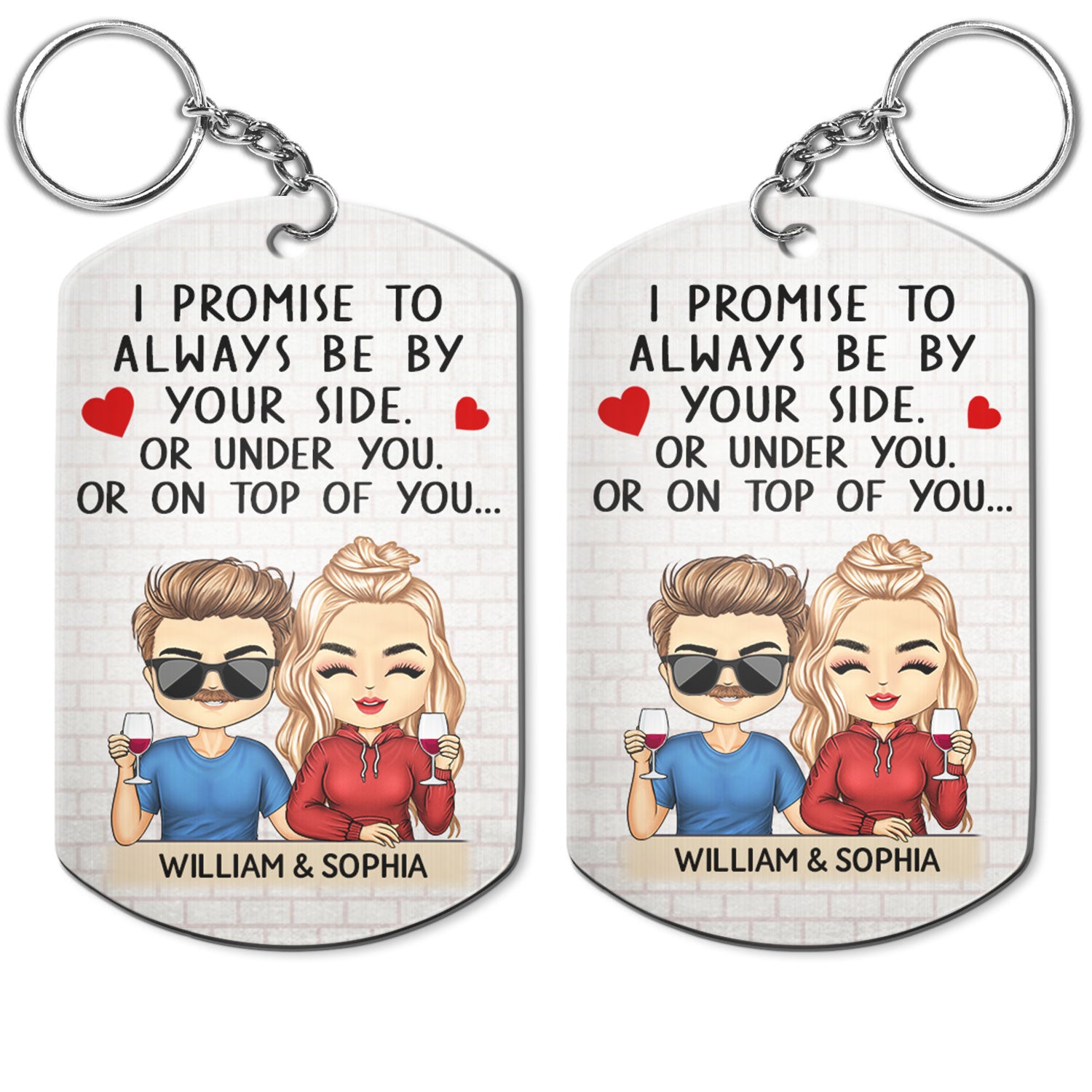 I Promise To Always Be By Your Side Chibi - Anniversary, Vacation, Funny Gift For Couples, Family - Personalized Aluminum Keychain