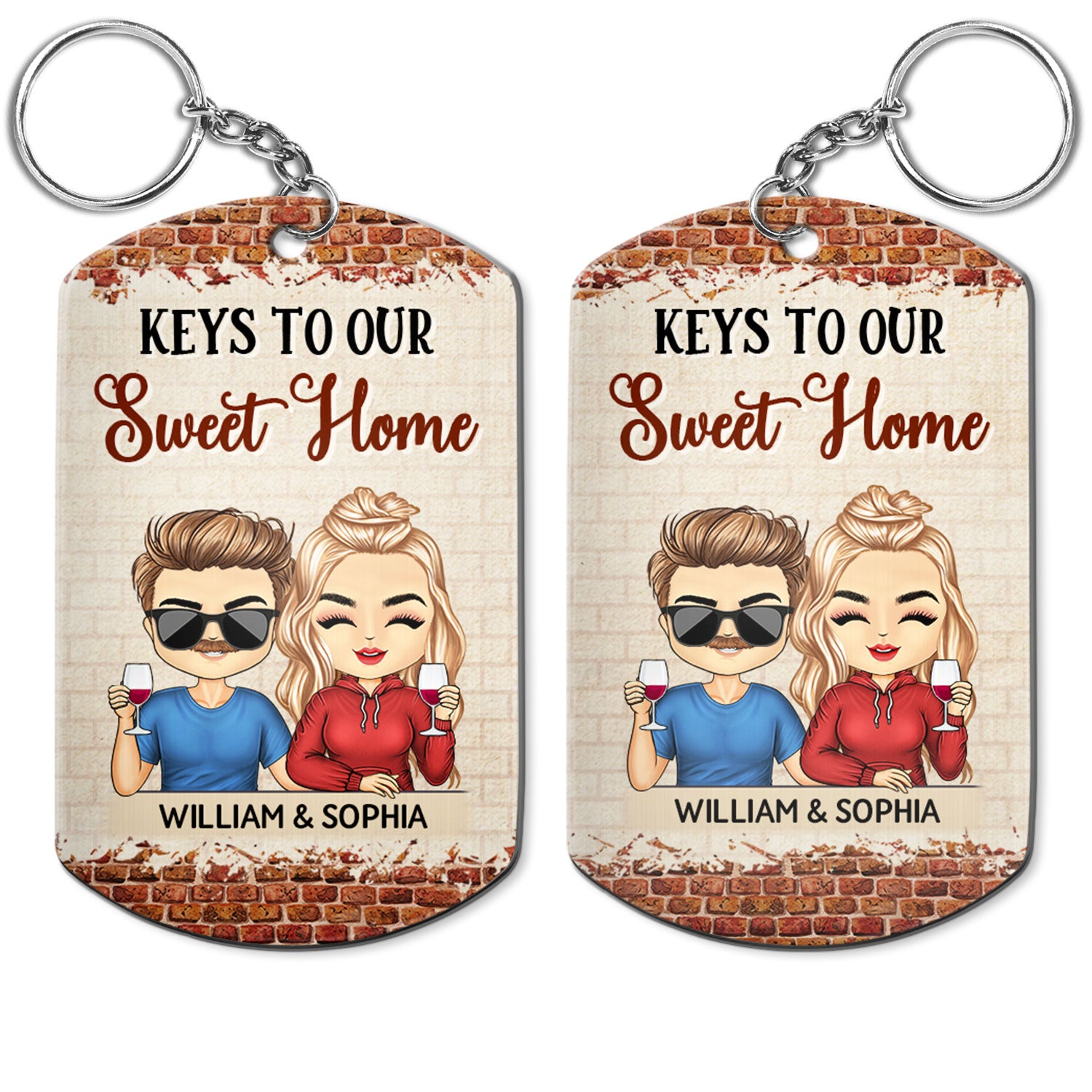 Keys To Our Sweet Home Chibi - Anniversary, Vacation, Funny Gift For Couples, Family - Personalized Aluminum Keychain