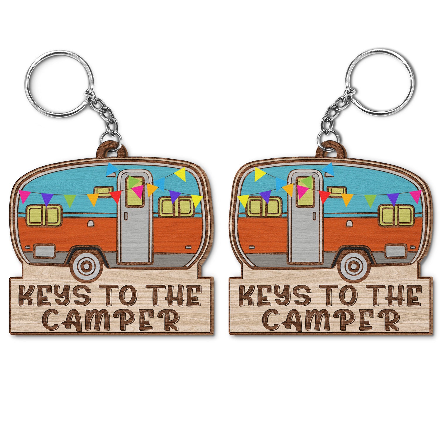 Keys To The Camper Vintage Trailer - Funny, Loving Gifts For Couples, Husband, Wife, Camping Lovers - Personalized Wooden Keychain