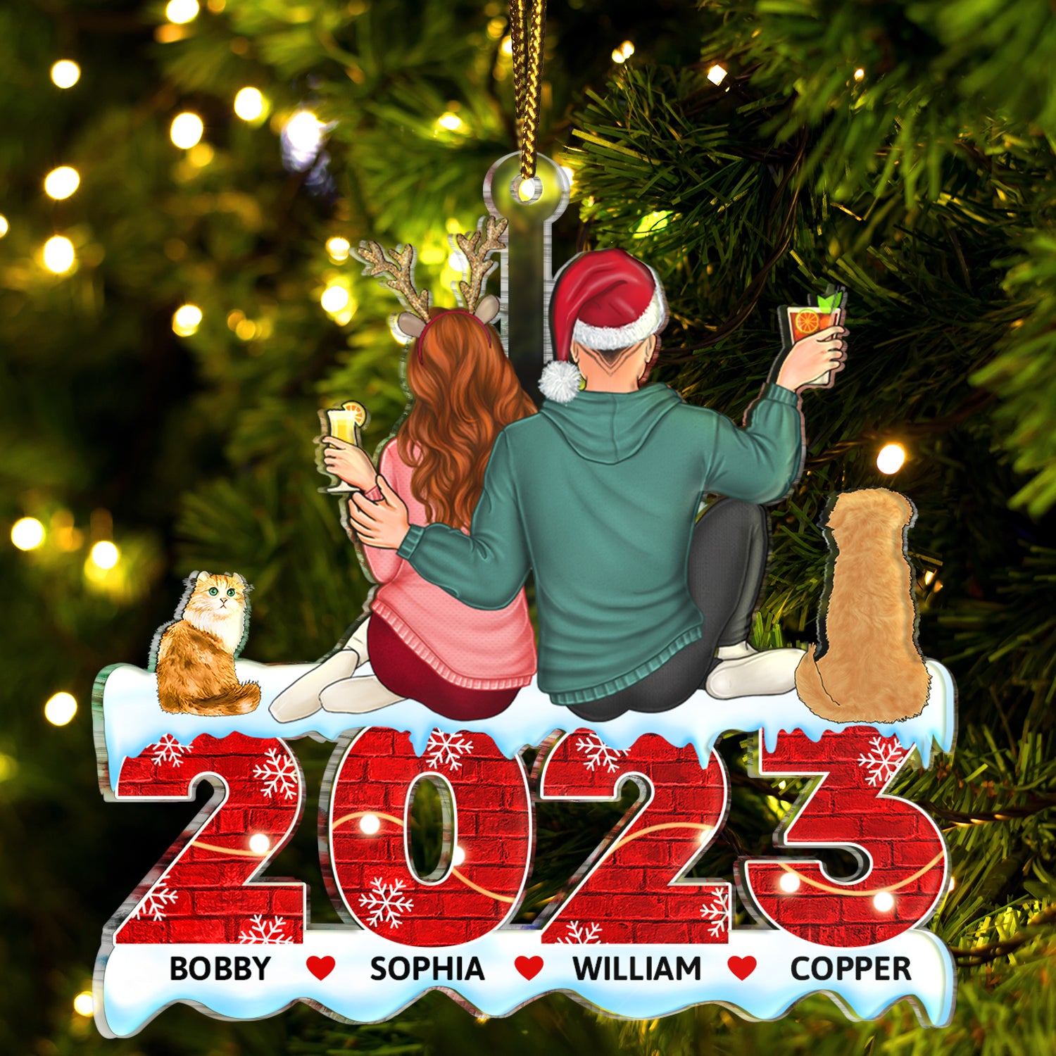 2023 Family - Christmas Gift For Couples, Dog Lovers, Cat Lovers, Pet Lovers - Personalized Cutout Acrylic Ornament
