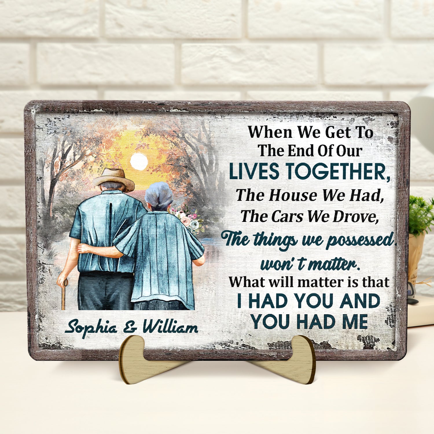 Family When We Get To The End - Gift For Old Couples, Husband, Wife - Personalized 2-Layered Wooden Plaque With Stand