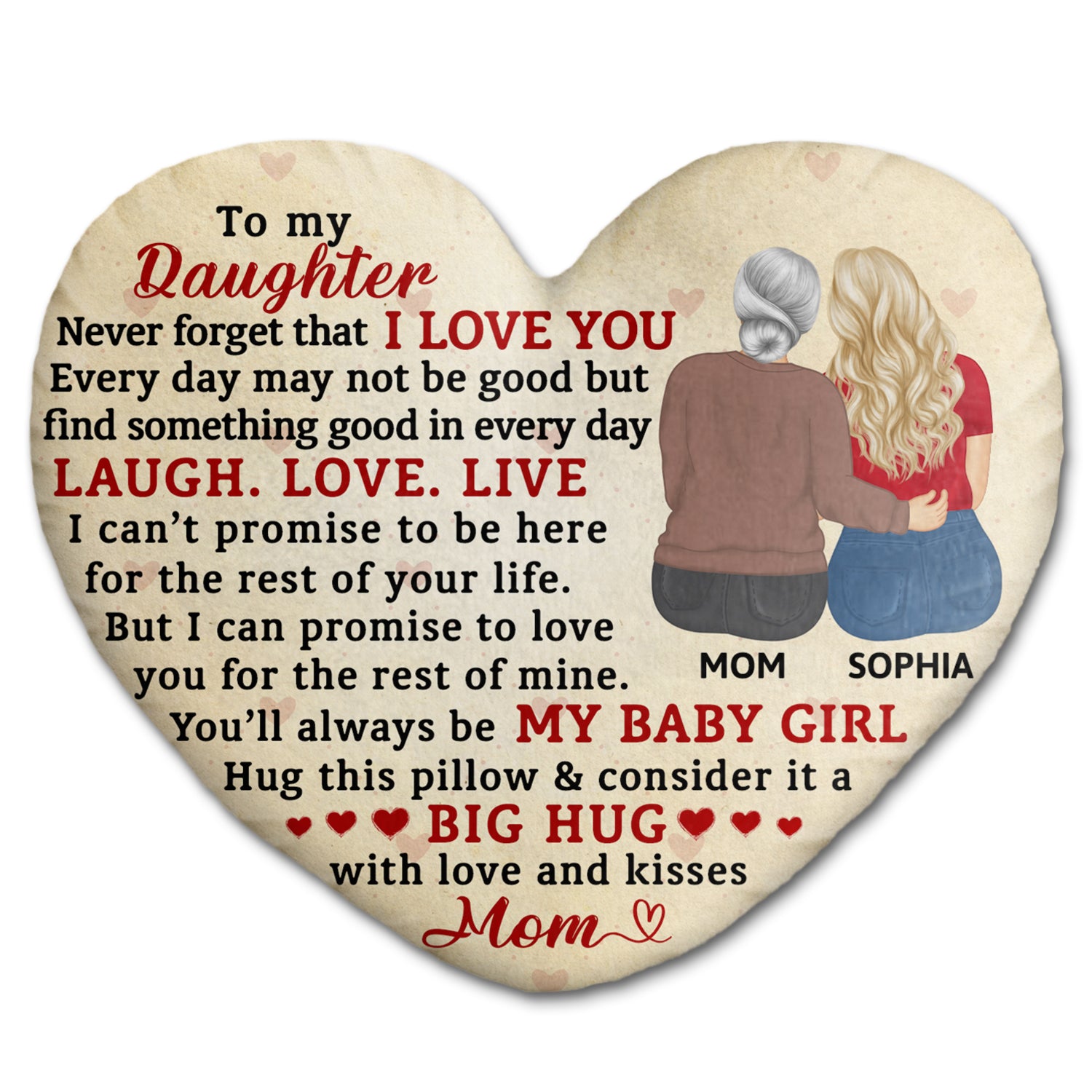 Never Forget That I Love You Mom - Gift For Daughters - Personalized Heart Shaped Pillow