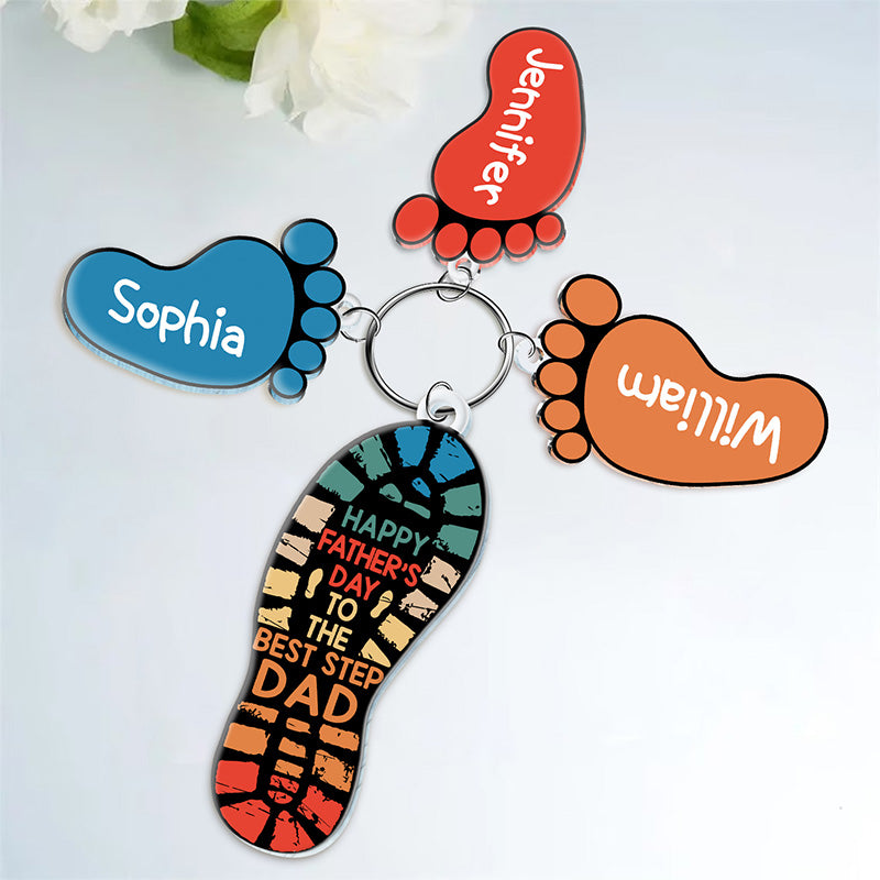Happy Father's Day To The Best Step Dad - Personalized Acrylic Tag Keychain