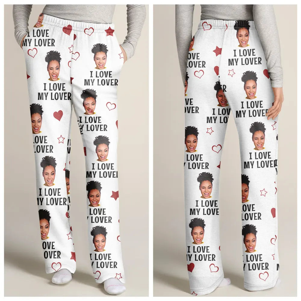 Photo personnalisée drôle « J'aime mon amoureux » - Pantalon de pyjama personnalisé