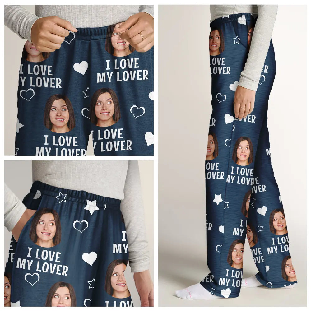 Photo personnalisée drôle « J'aime mon amoureux » - Pantalon de pyjama personnalisé