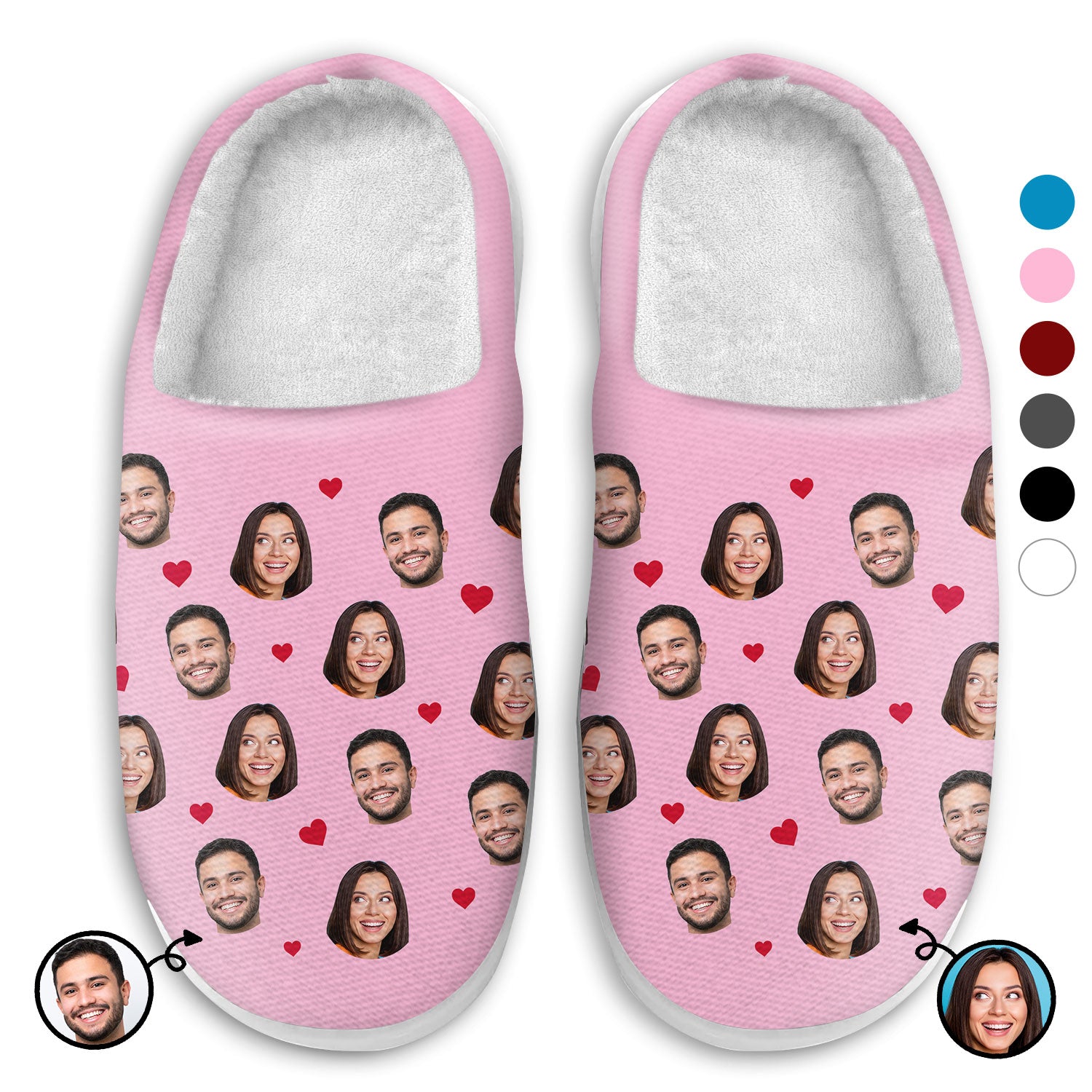Custom Photo Couple Faces - Loving, Anniversary Gift For Couples, Spouse, Lover, Wife, Husband, Girlfriend, Boyfriend - Personalized Fluffy Slippers