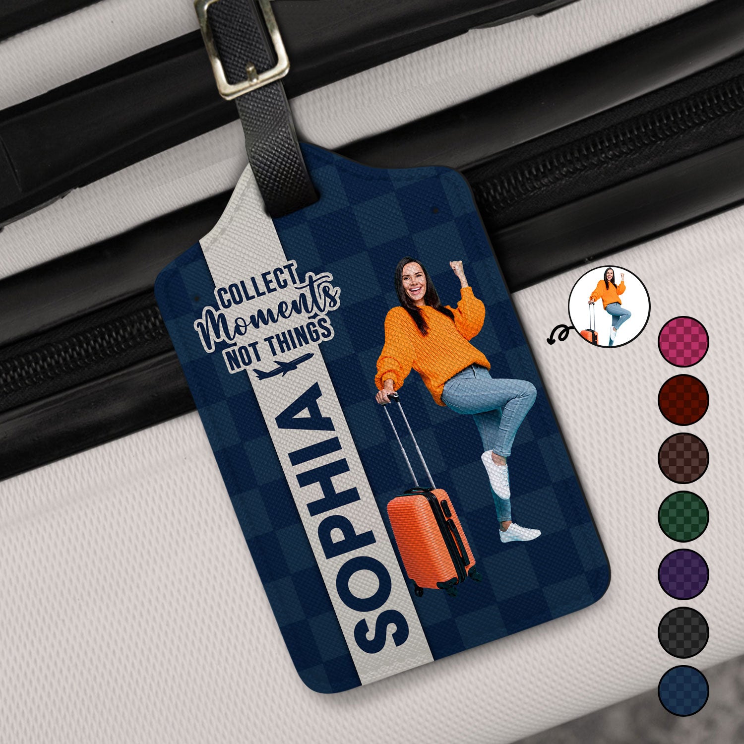 Custom Photo Collect Moments Not Things - Gift For Travellers, Travelling Lovers, Him, Her - Personalized Luggage Tag