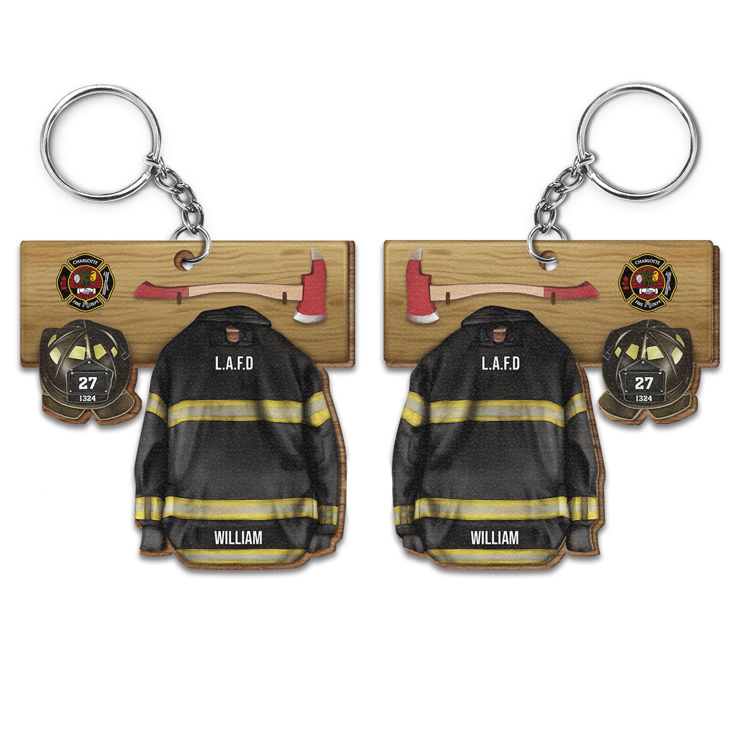 Custom Photo Firefighter Armor - Gift For Firefighter - Personalized Wooden Keychain