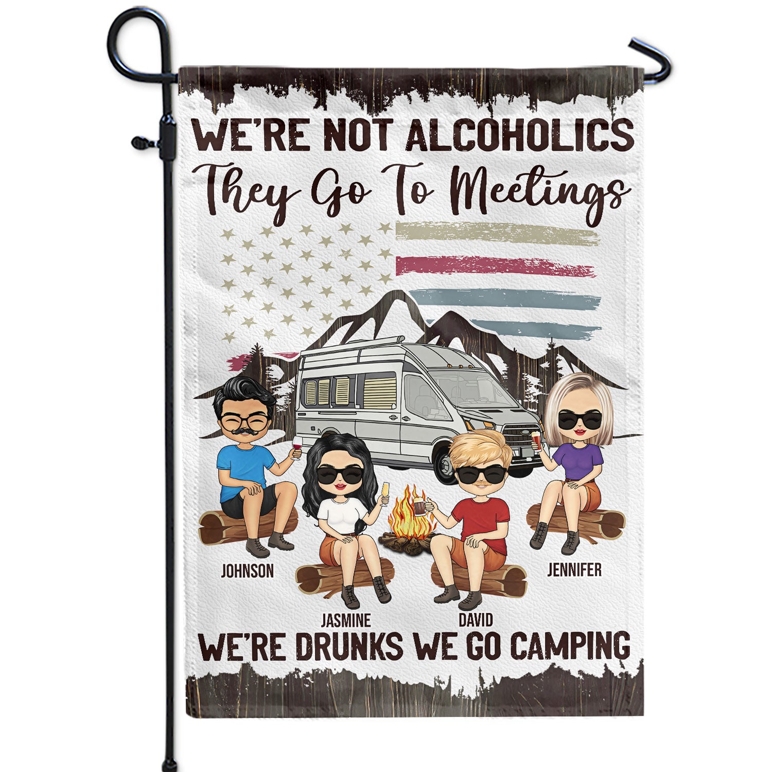 We're Drunks We Go Camping, Stars And Stripes - Campsite Decor Gift For Best Friends, Besties, Family, Campers - Personalized Custom Flag