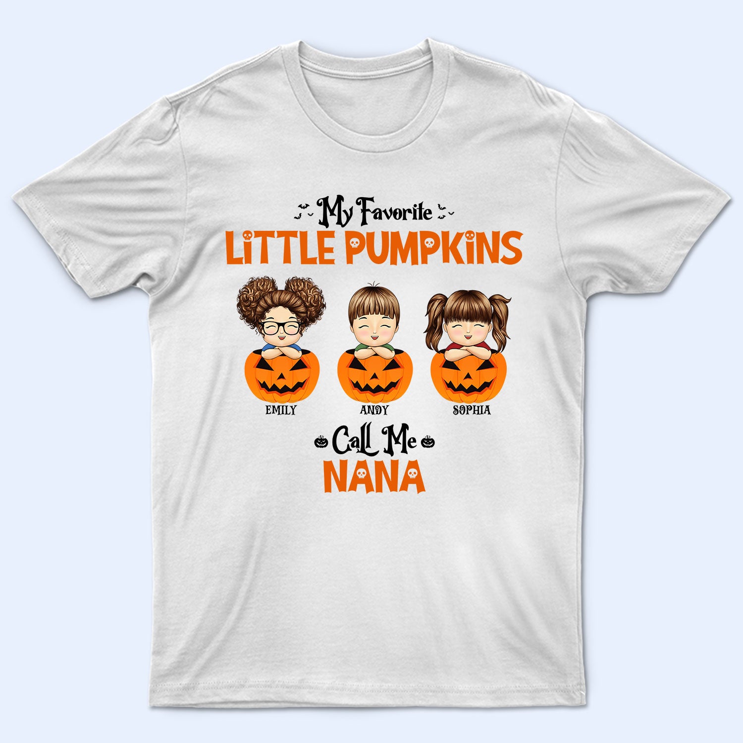 My Favorite Little Pumpkins Call Me Nana Autumn Season - Halloween Gift For Grandma, Grandmother, Grandpa, Grandfather, Grandparents - Personalized T Shirt