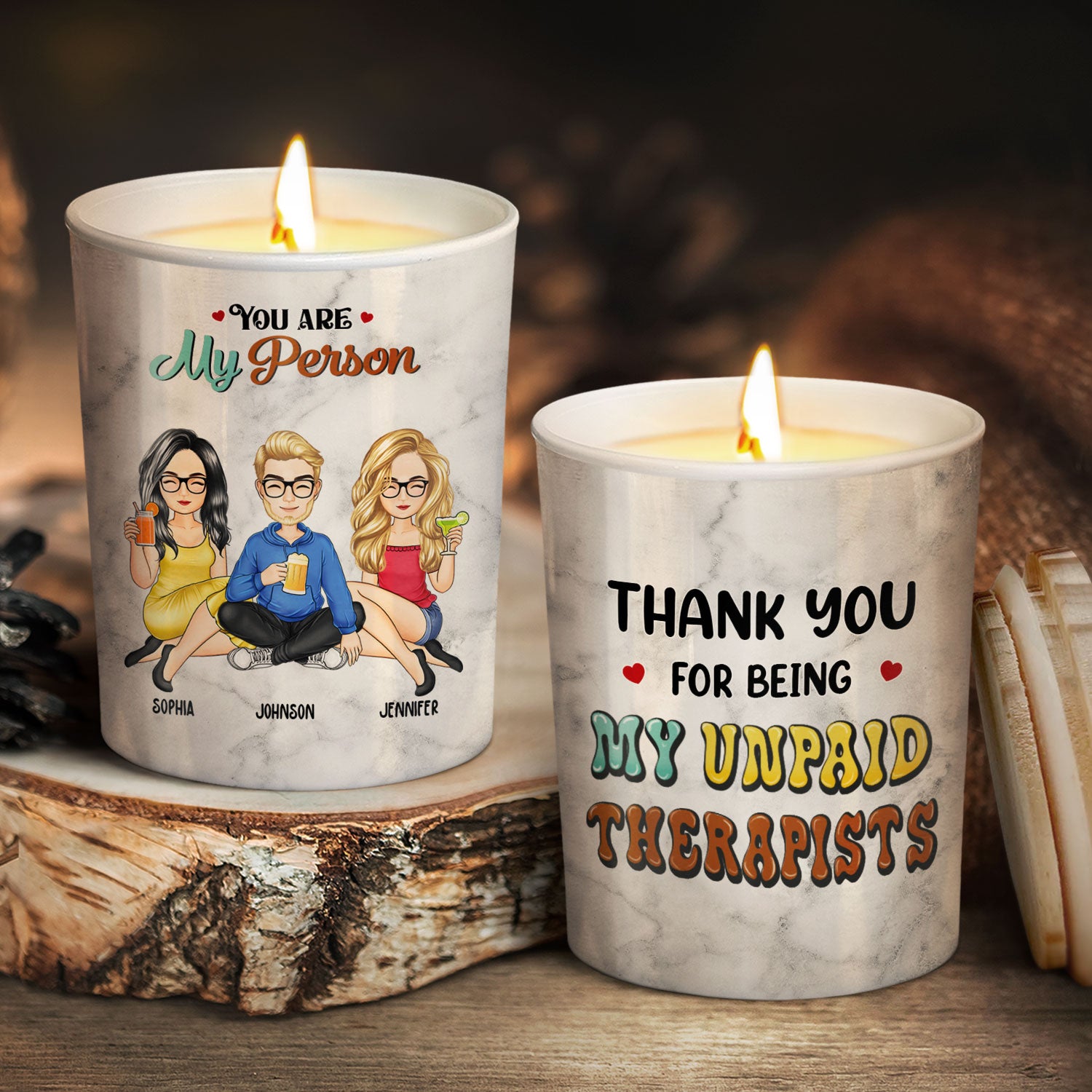 Thank You For Being My Unpaid Therapist - Gift For BFF Best Friends, Besties, Siblings, Brothers, Sisters - Personalized Scented Candle With Wooden Lid