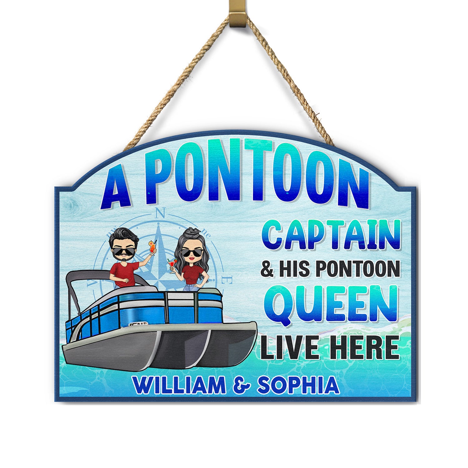 A Pontoon Captain And His Pontoon Queen Live Here - Home Decor, Backyard Decor, Lake House Sign, Gift For Her, Him, Family, Couples, Husband, Wife - Personalized Custom Shaped Wood Sign