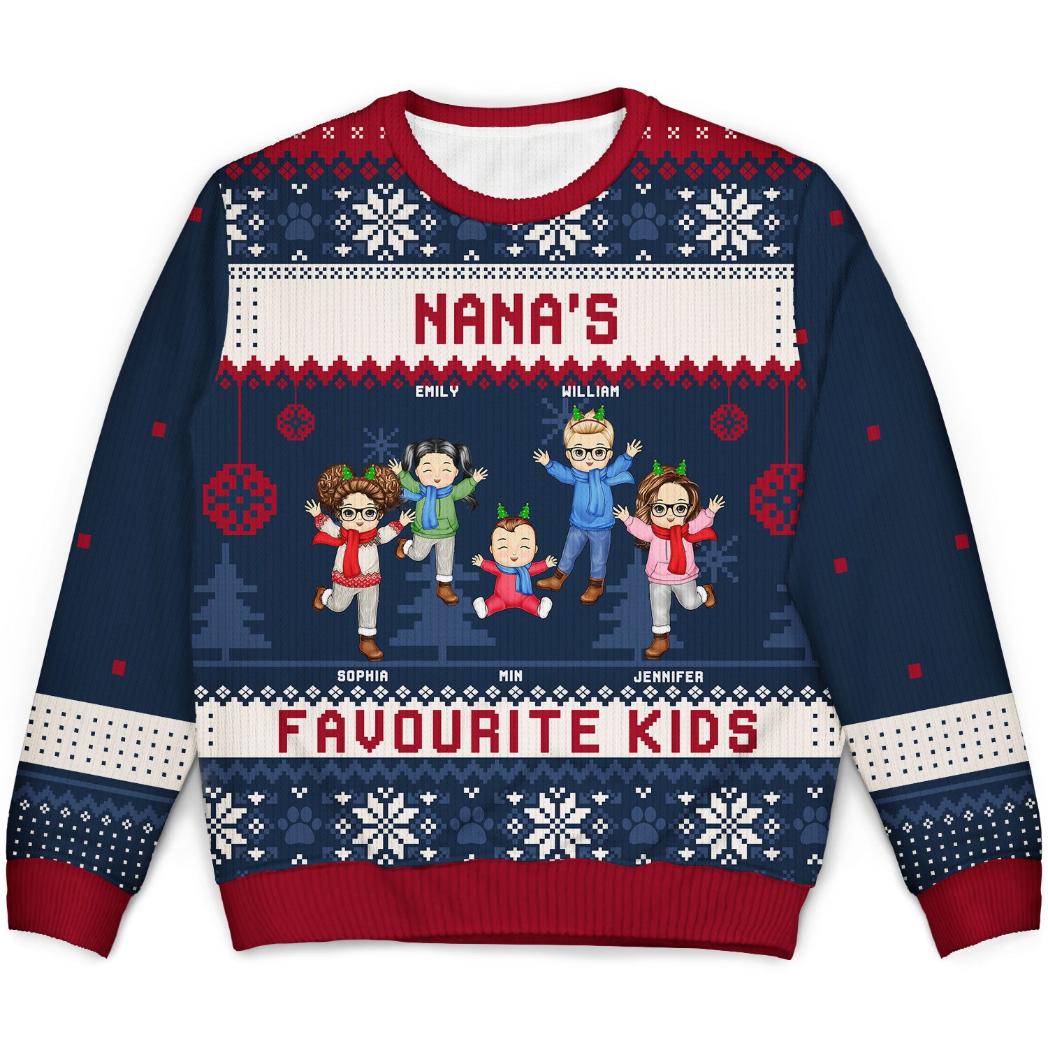 Nana's Favourite Kids - Christmas Gift For Grandma, Grandmother, Grandpa, Grandfather, Grandparents - Personalized Unisex Ugly Sweater