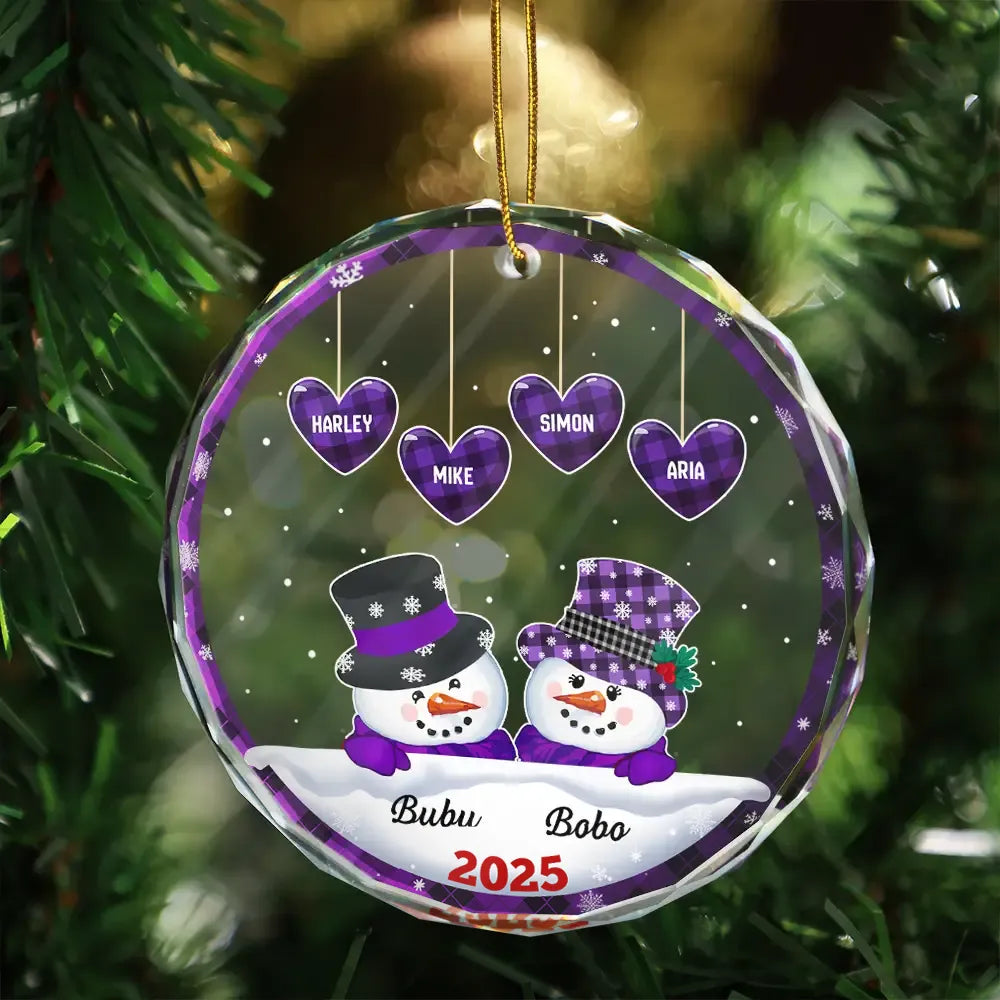 Gift For Grandma, Gift For Grandparents - Papa Nana Snowman Christmas Grandparents - Personalized Circle Glass Ornament
