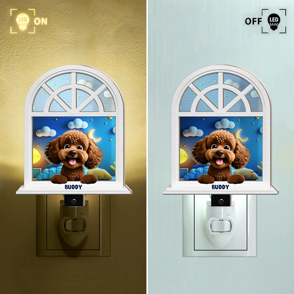 Dog Lovers,Dog Mom,Dog Dad,Happy,Christmas - Paw Guards In The Windowsill - Personalized Plug-in Night Light