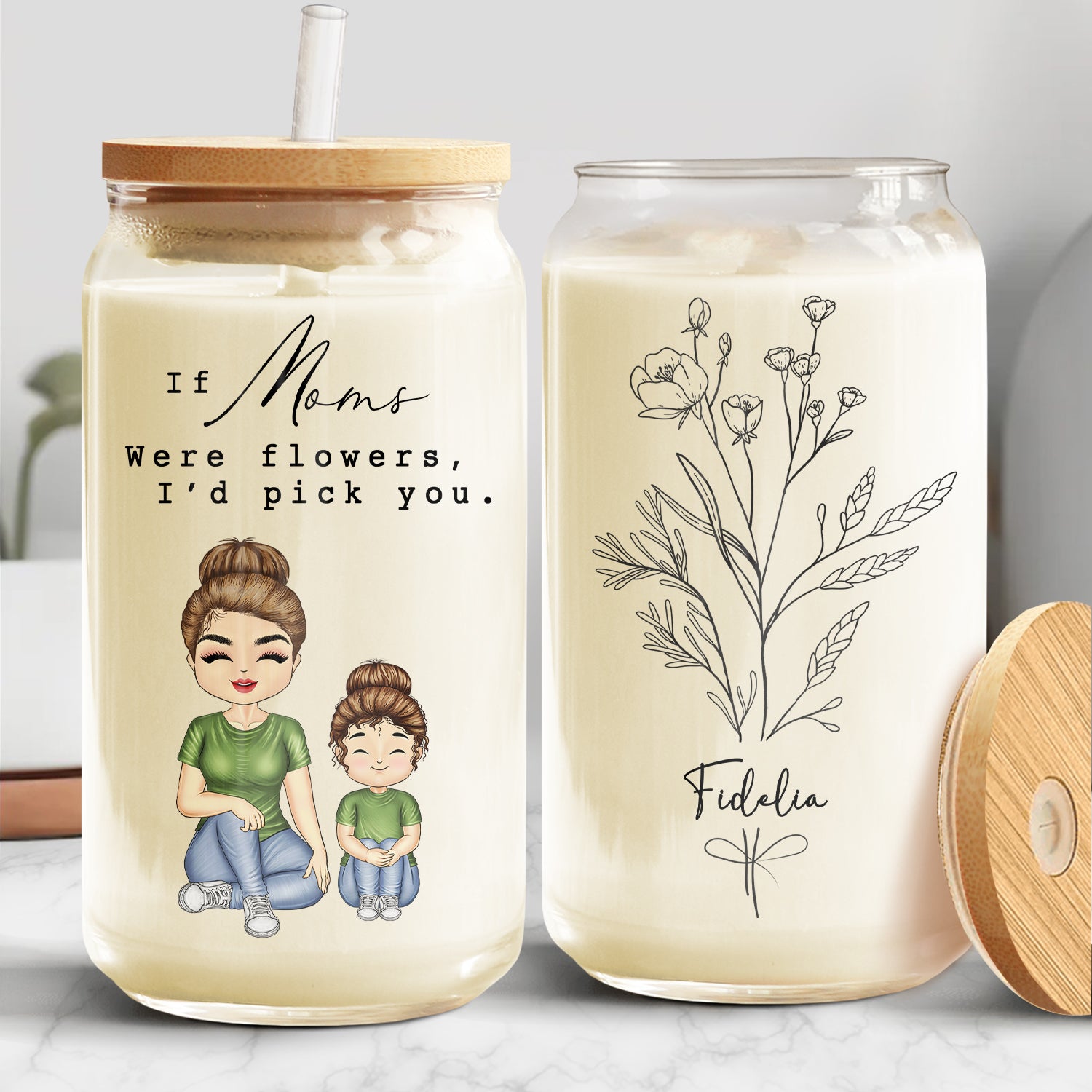 If Moms Were Flowers I'd Pick You - Loving Gift For Mum, Grandma, Nana - Personalized Clear Glass Can