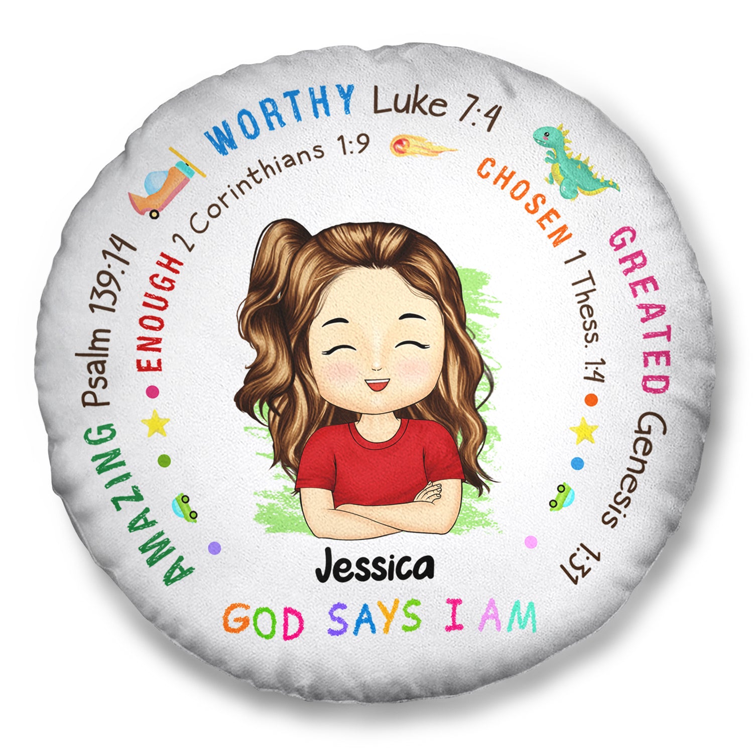 God Says I Am - Gift For Kids, Grandkids - Personalized Round Pillow
