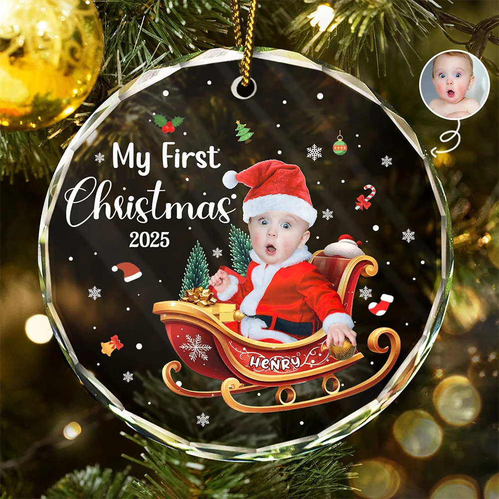 Custom Photo My First Christmas Personalized Circle Glass