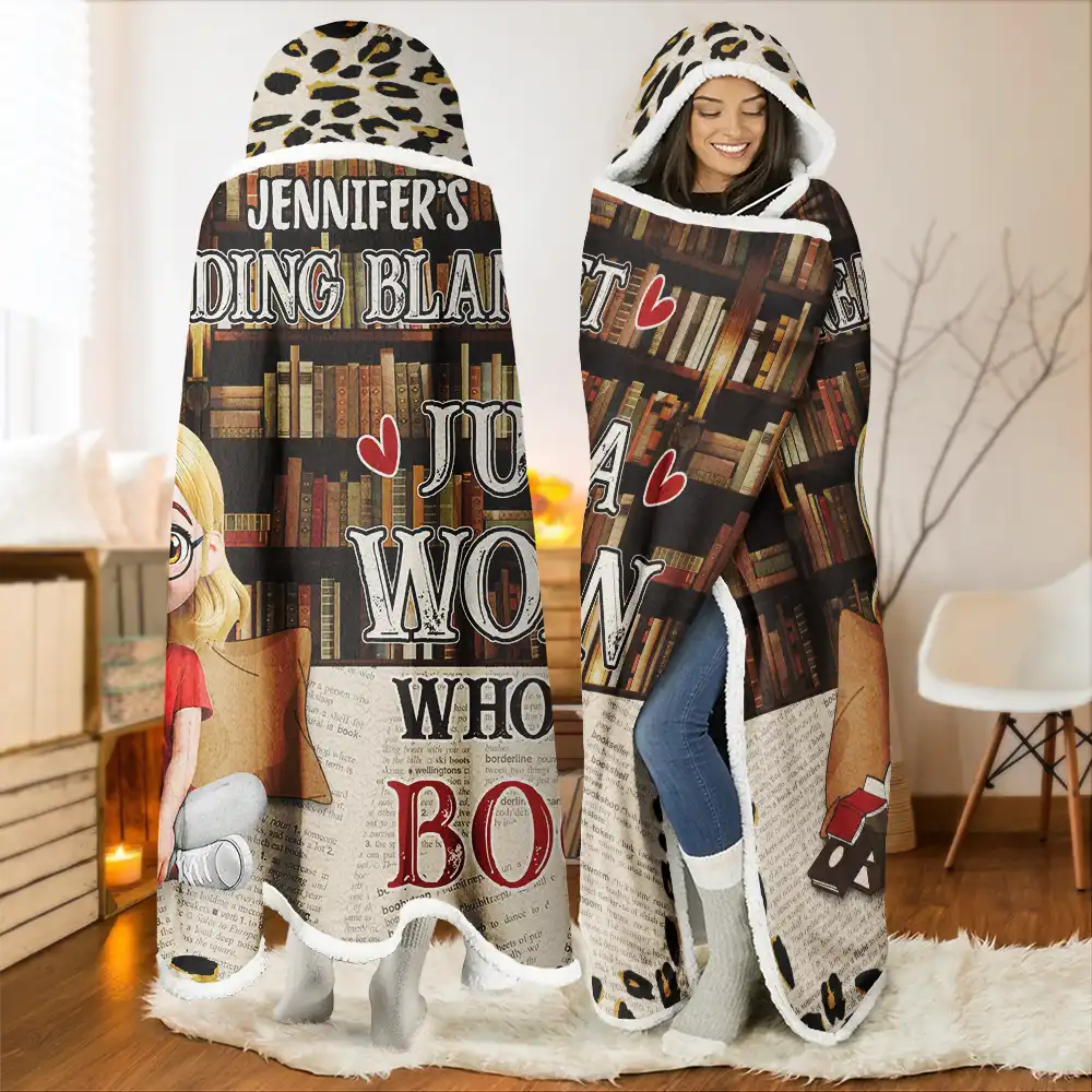 Reading,Gift For Yourself,Gift For Women,Happy - Reading Blanket Just A Girl Who Loves Books - Personalized Wearable Hooded Blanket