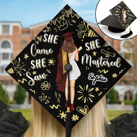 She Came She Saw - Personalized Graduation Cap Topper