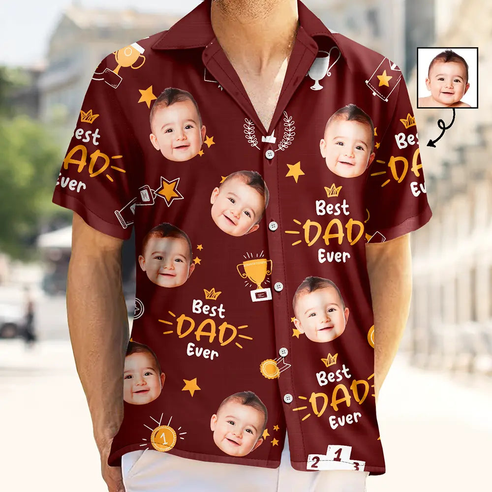 Custom Photo Best Papa Ever Trophy Dad - Personalized Hawaiian Shirt
