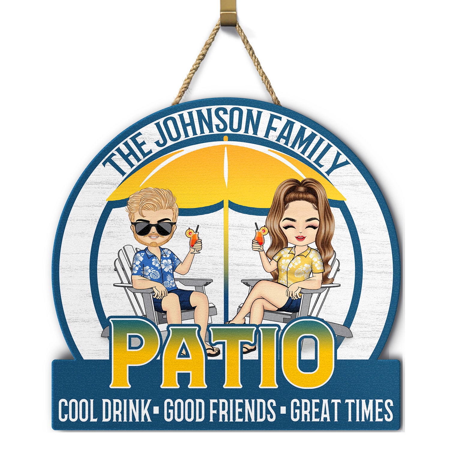 Couple Cool Drink Good Friends Great Time - Outdoor Decoration For Patio, Pool, Deck, Porch, Bar - Personalized Custom Shaped Wood Sign
