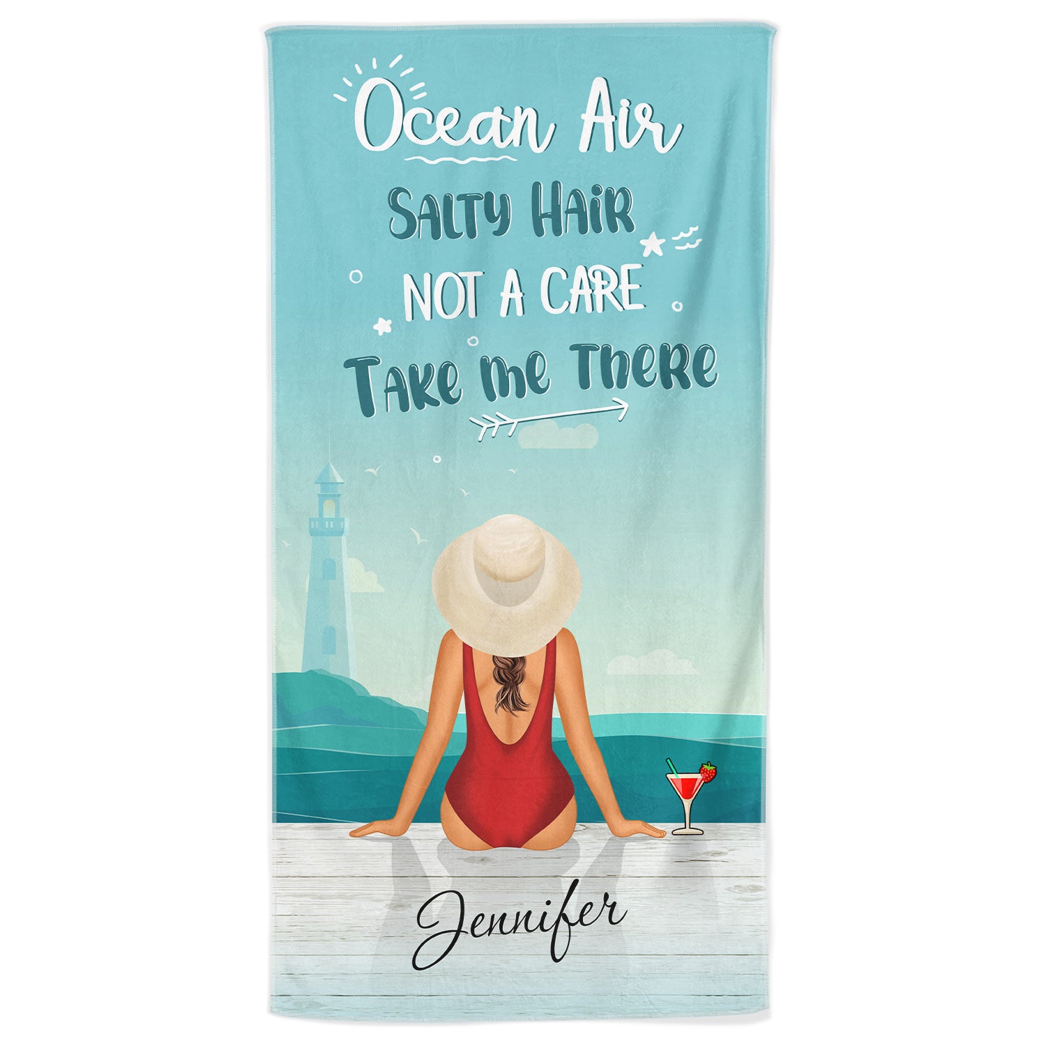 Ocean Air Salty Hair - Gift For Women Who Love The Beach - Personalized Custom Beach Towel