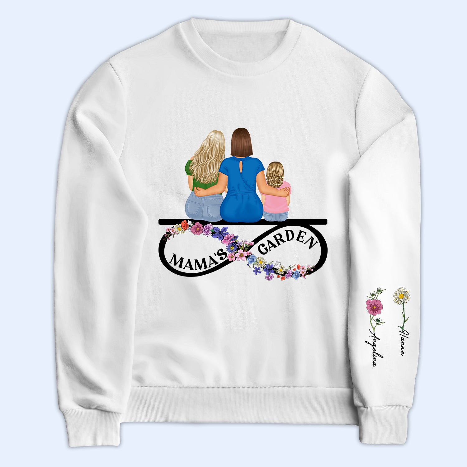 Birth Month Flower Mama's Garden - Gift For Mother - Personalized Sweatshirt With Sleeve Imprint
