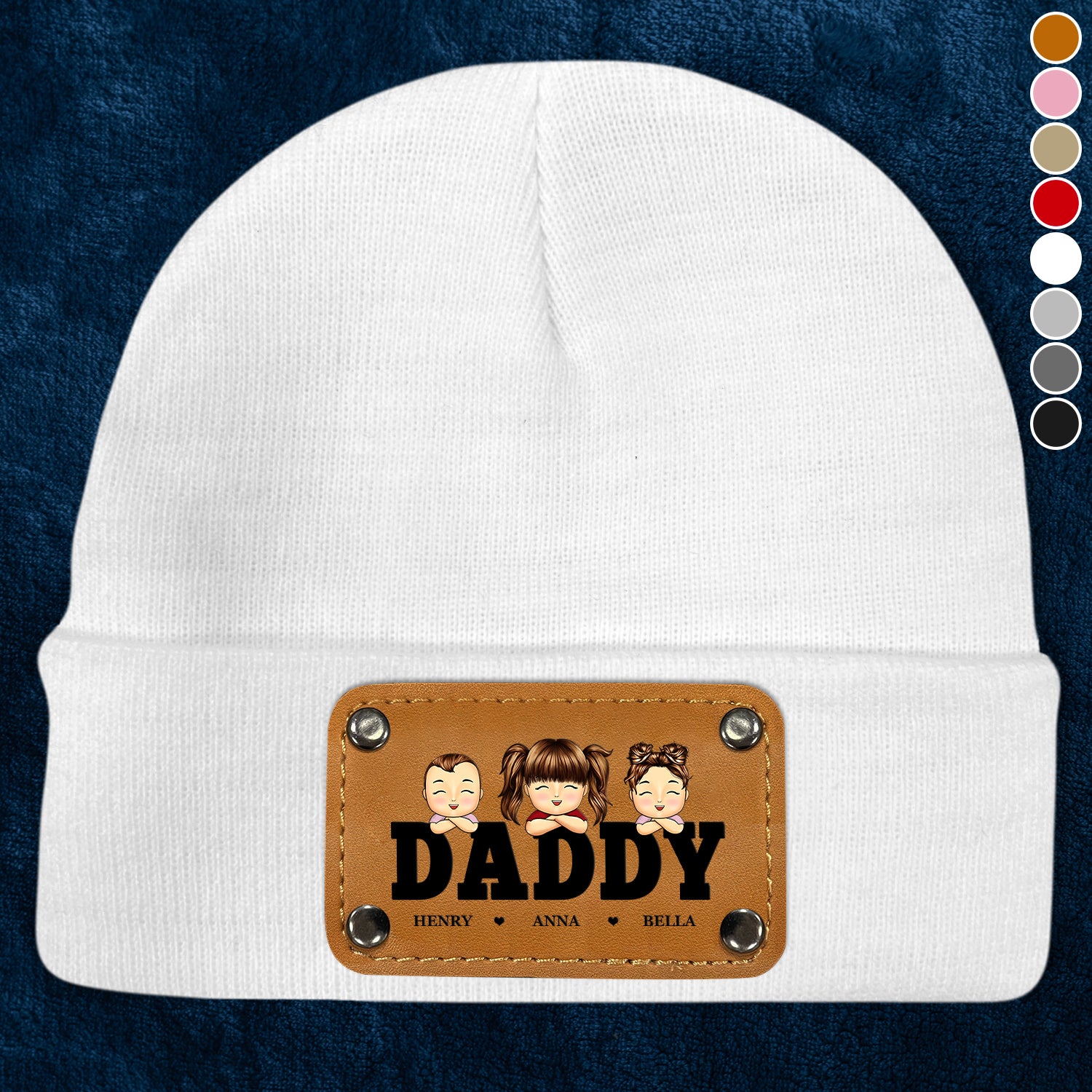Daddy Papa - Gift For Father, Grandpa - Personalized Beanie With Leather Patch