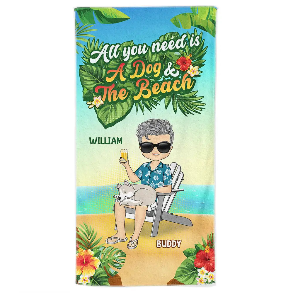 A Dog And The Beach - Personalized Beach Towel