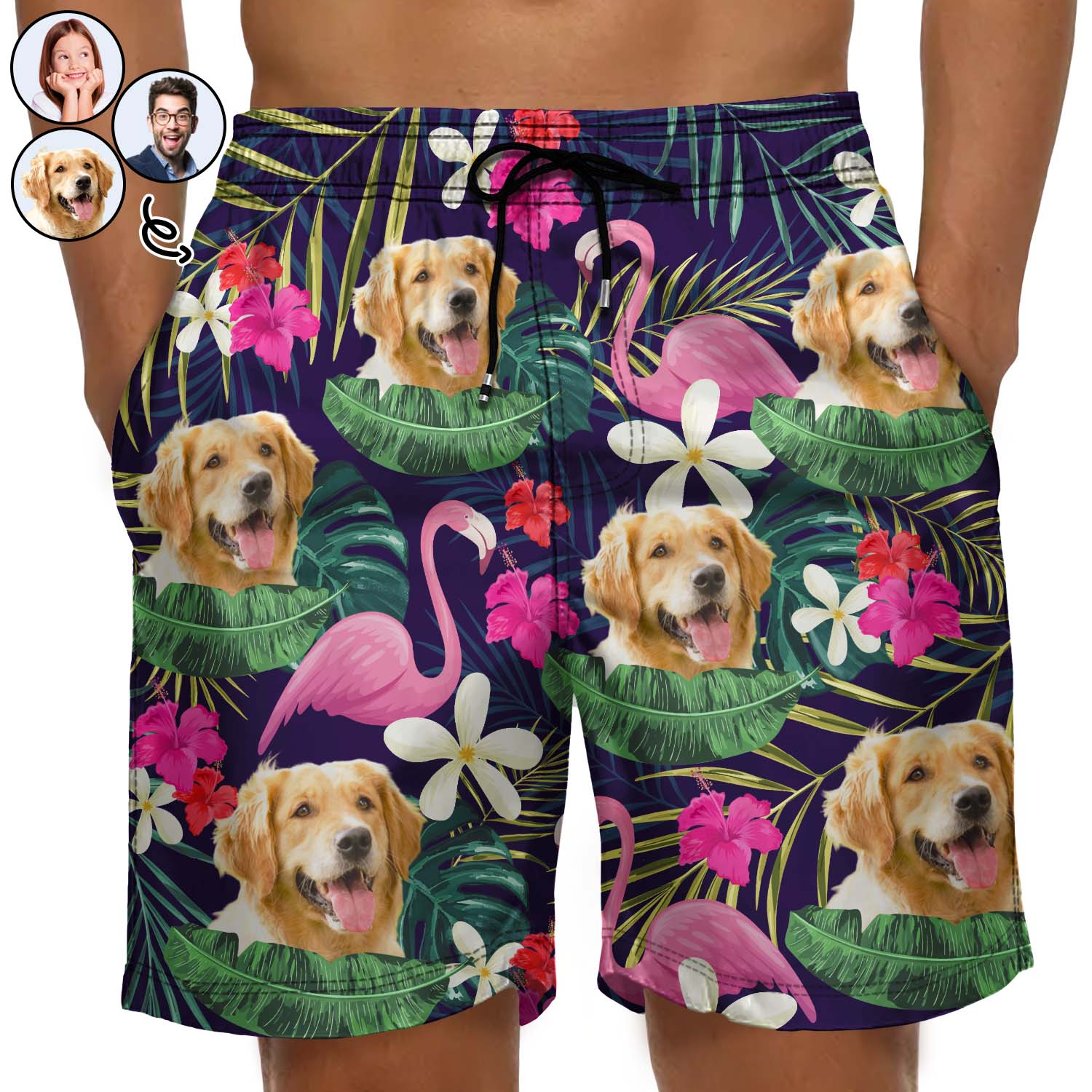 Custom Photo Funny Family Pet Face - Funny Gift For Pet Lovers, Dog Mom, Cat Mom, Dog Dad, Cat Dad - Personalized Custom Unisex Beach Shorts