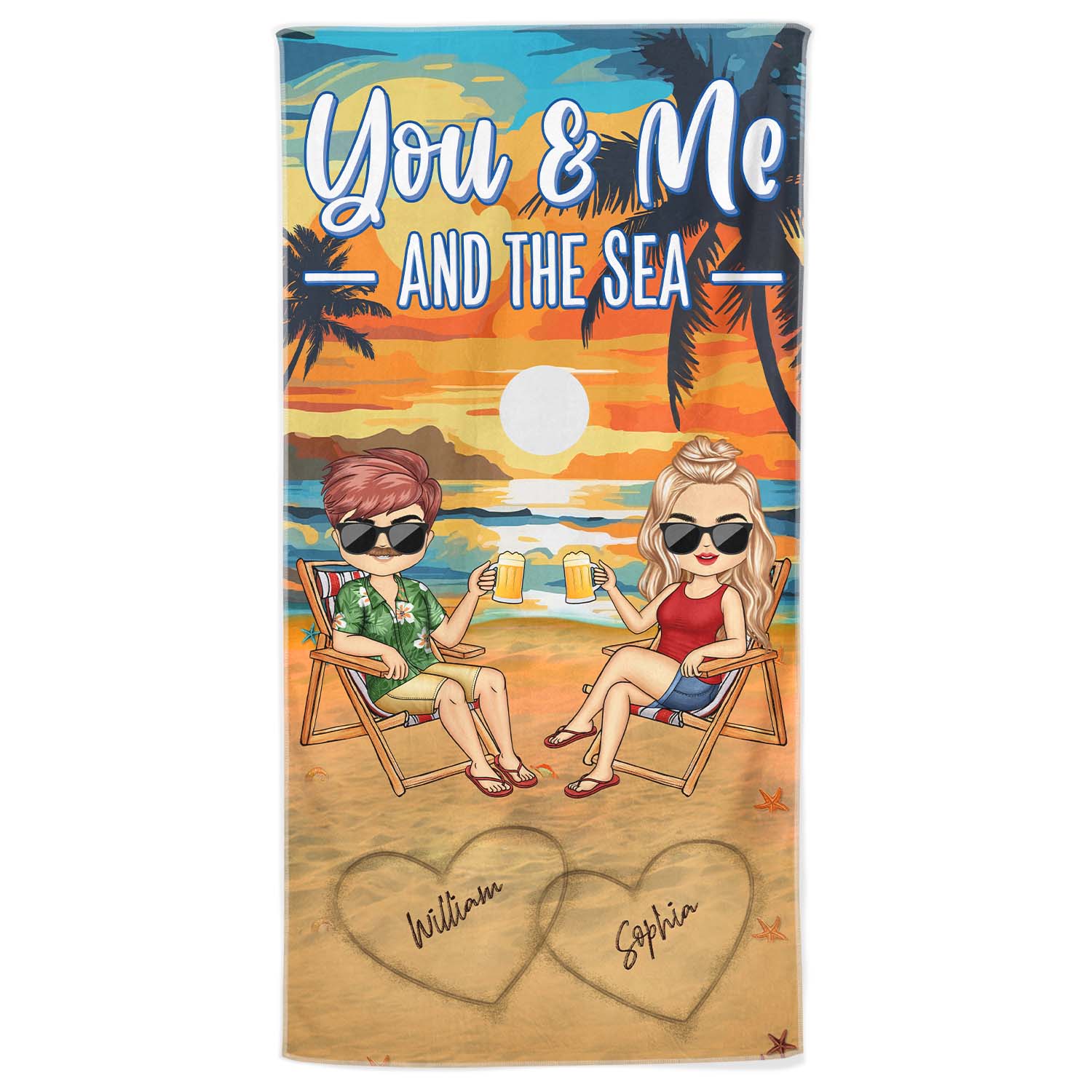 You And Me And The Sea Traveling Beach Swimming Picnic Vacation - Birthday, Funny Gift For Her, Him, Couples, Family - Personalized Custom Beach Towel