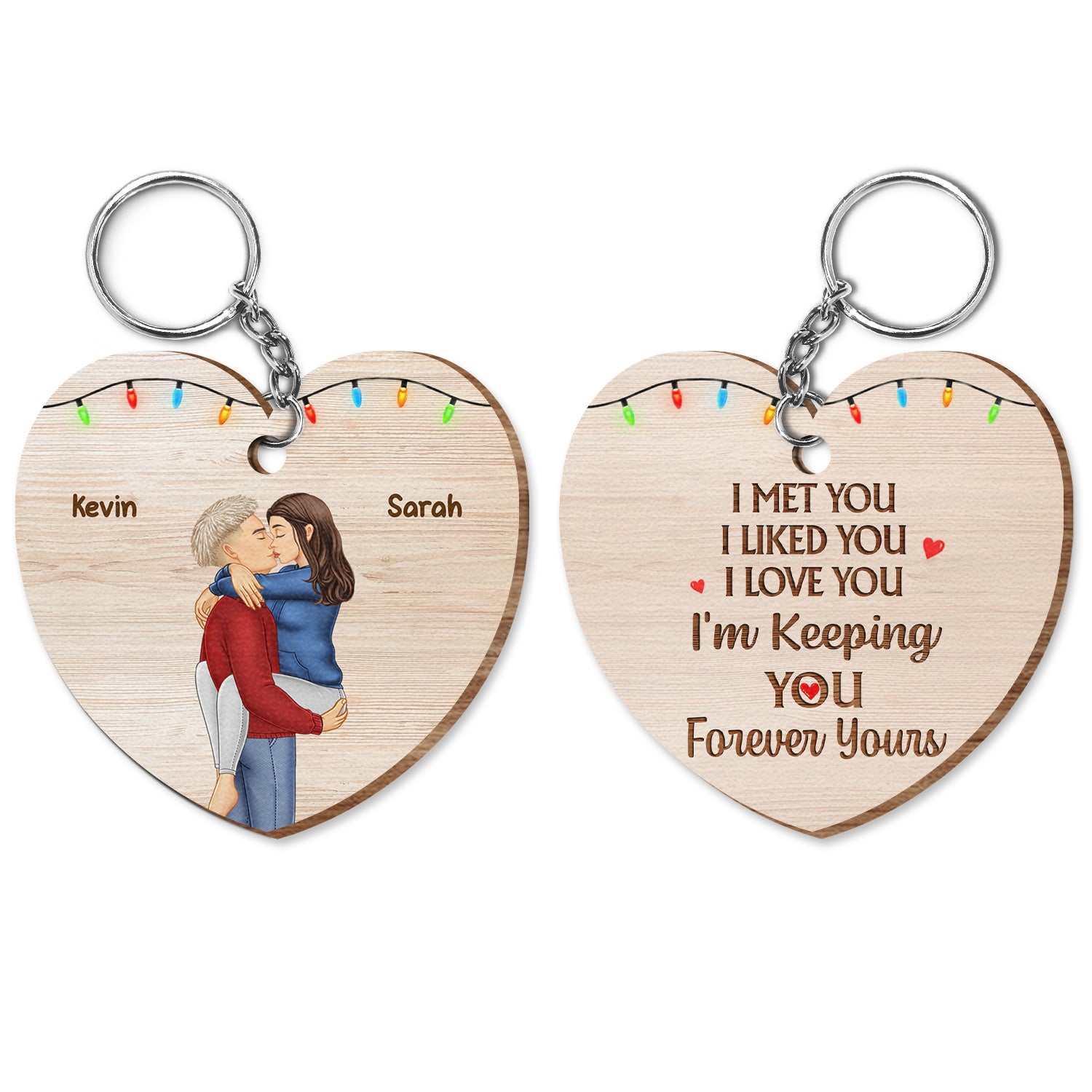 Kissing Couple Forever Yours - Gift For Couples - Personalized Wooden Keychain